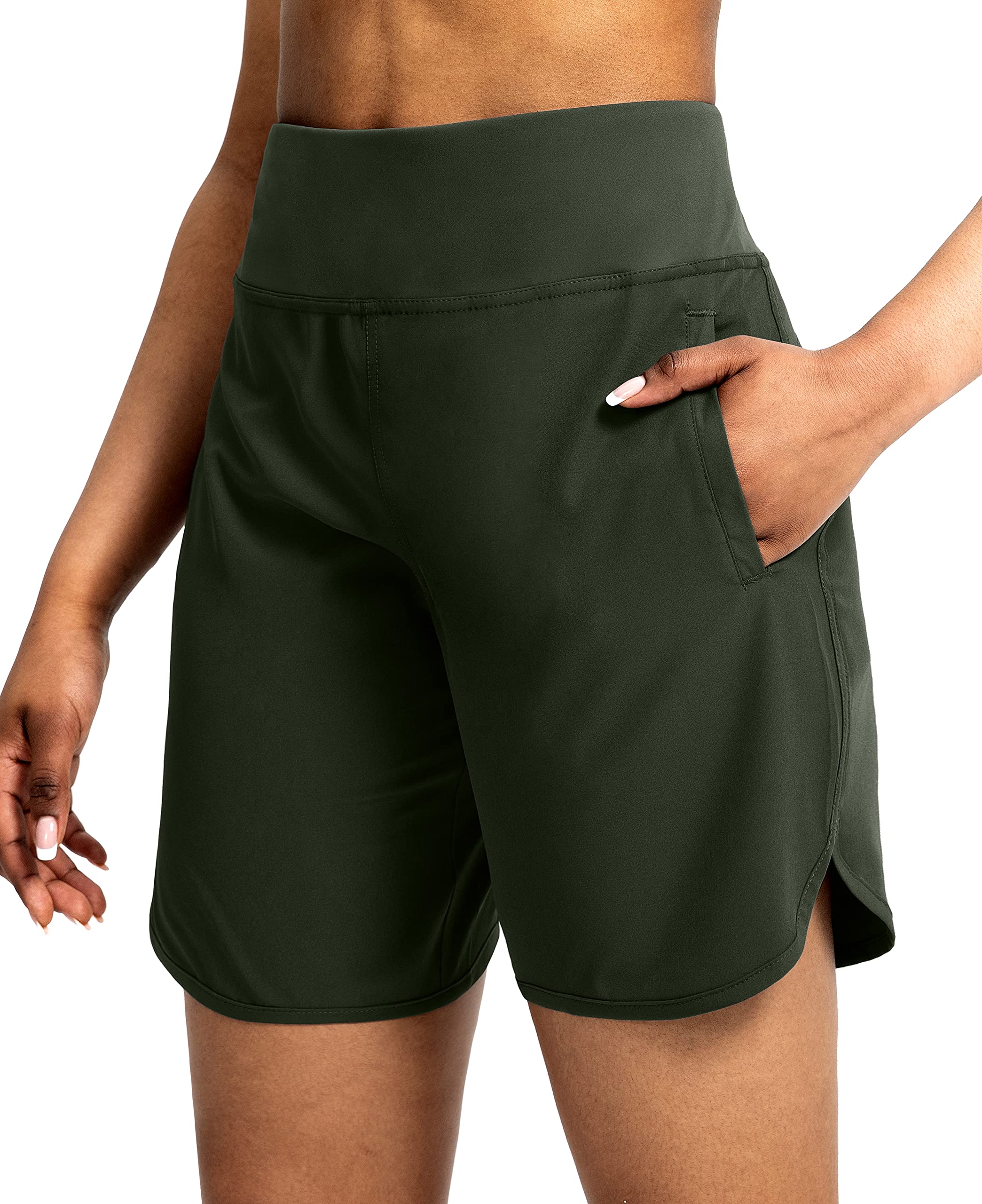 Soothfeel Women's High Waisted Running Shorts with Zipper Pockets - 7 Inch Athletic Workout Gym Shorts for Summer | Perfect for Jogging, Yoga & Outdoor Activities
