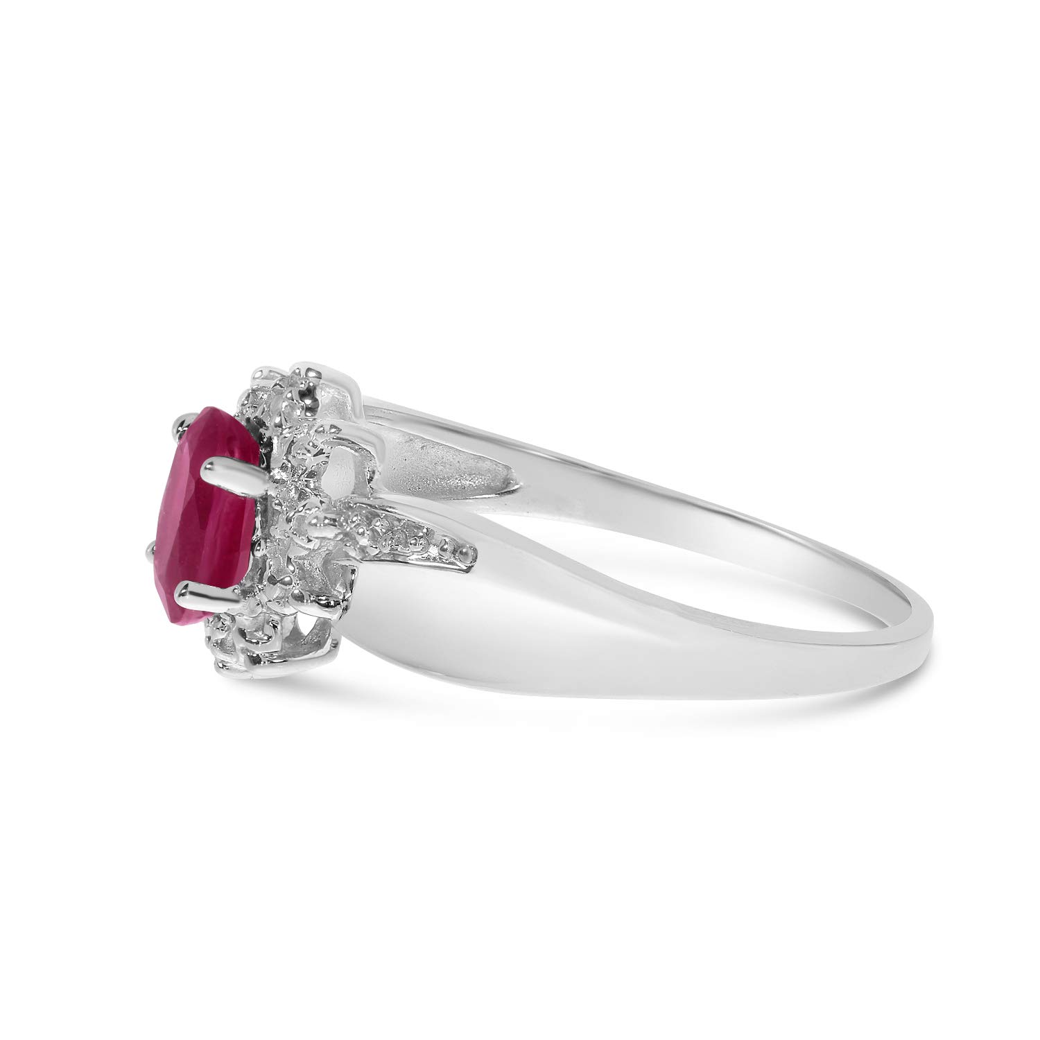 10K White Gold Oval Ruby and Diamond Ring for Women - Elegant Engagement, Wedding, Anniversary Gift - Perfect for Special Occasions and Romantic Moments