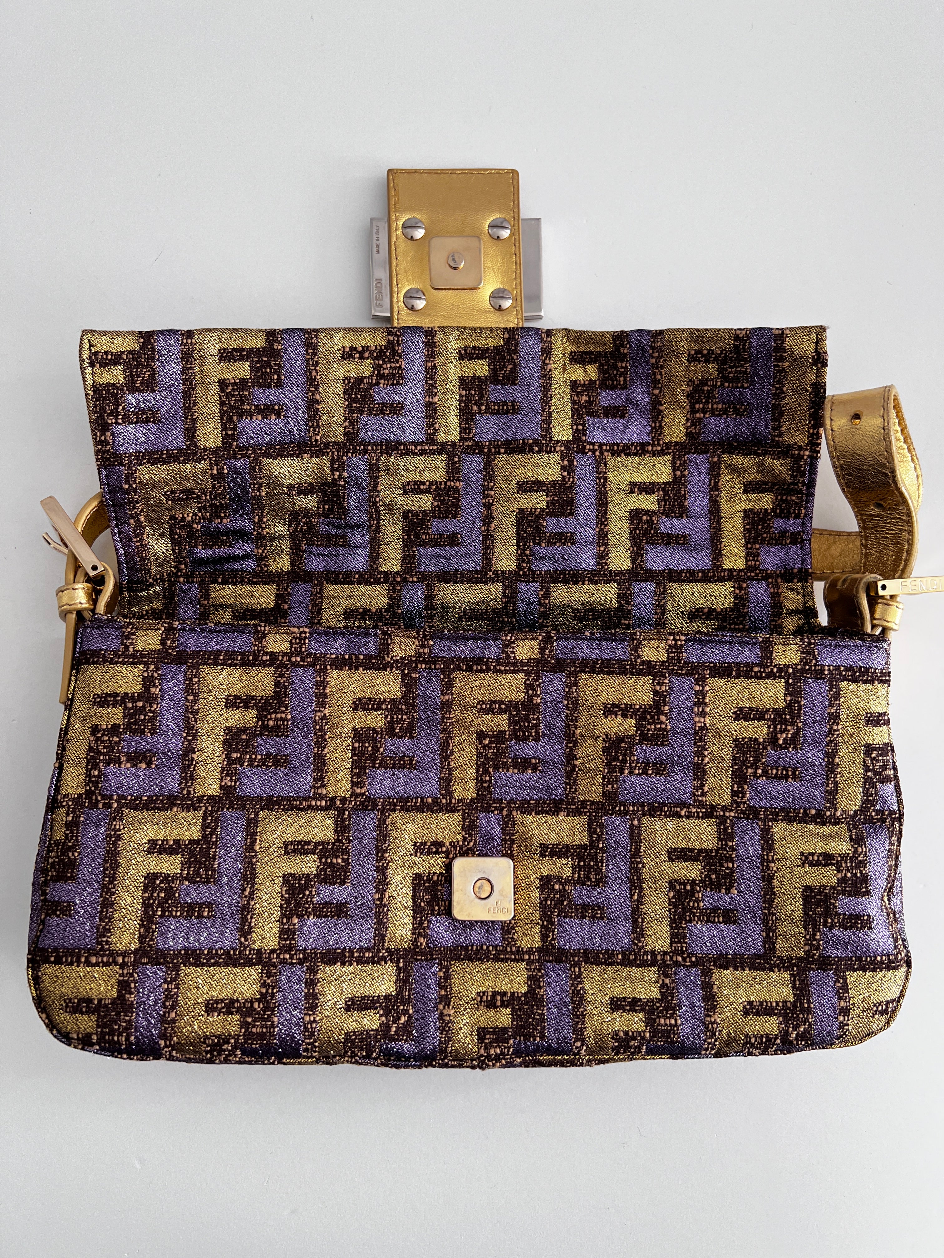 Fendi Metallic Zucca Baguette Bag - Luxury Designer Crossbody Purse for Women | Perfect for Evening Parties, Date Nights & Special Occasions