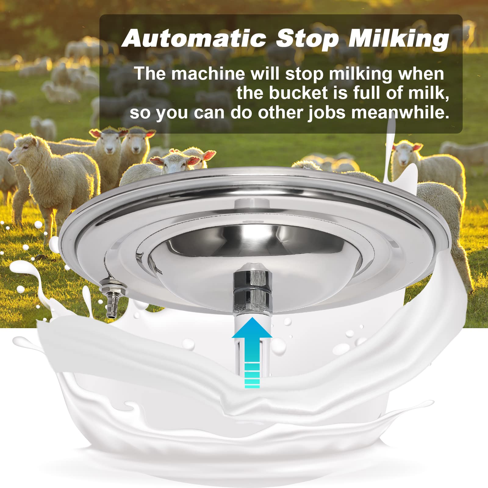 Electric Milking Machine for Goats & Cows - 3L/7L/14L Portable Pulsation Vacuum Pump Milker with Stainless Steel Milk Bucket - Perfect for Small Farms, Homesteads & Dairy Production