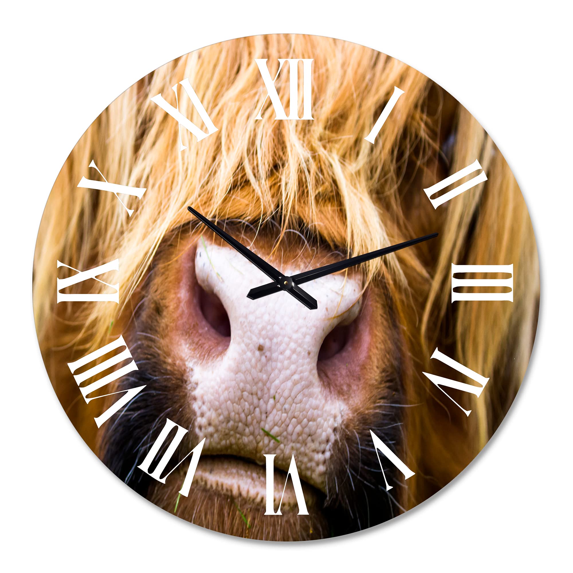 Farmhouse Wall Clock with Highland Cattle Design - Large Rustic Wall Decor for Living Room, Kitchen, Bedroom | Perfect for Home, Office & Cabin Decor
