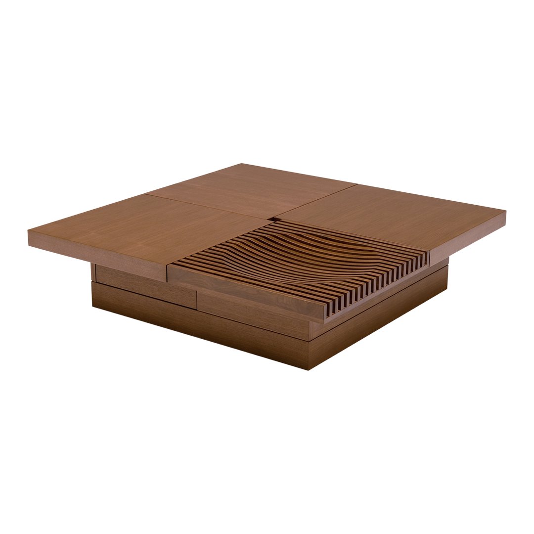 Modern BARRINGER Slide Coffee Table - Mid-Century Design, Solid Wood Top & Metal Frame - Perfect for Living Room, Lounge, or Office Waiting Area