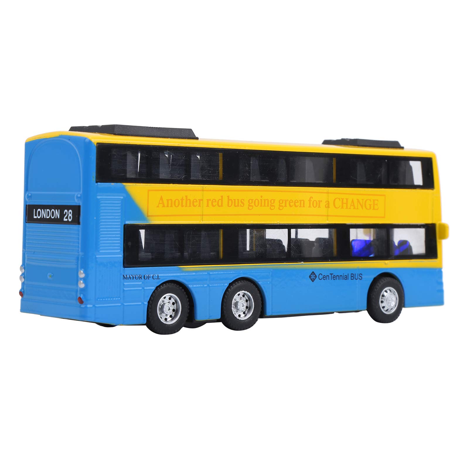 Alloy Pull-Back Friction Toy Car - Double Decker Tour Bus with Light & Music, Kids Educational Vehicle Toy for Birthday Gifts & Pretend Play (Yellow)