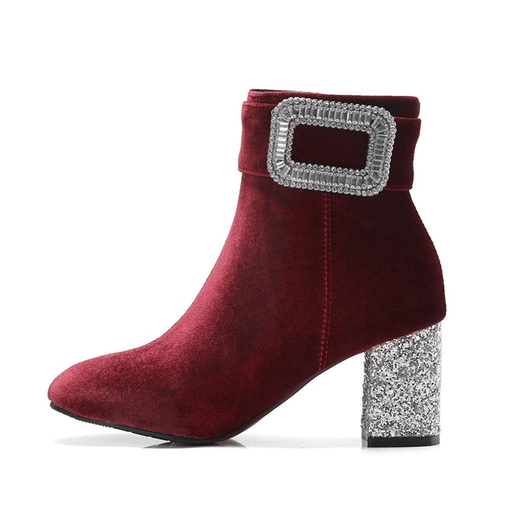 Stylish Women's Winter Ankle Boots with Square Toe & Crystal Bling Decor - Zip-Up High Heel Fashion Boots for Party, Office & Night Out