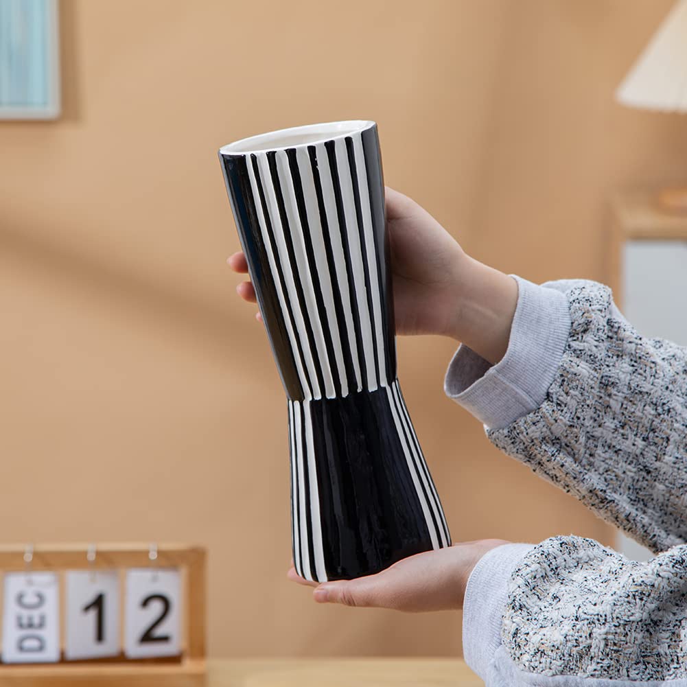 Modern Black and White Ceramic Vase - Elegant Porcelain Home Decor for Living Room, Bedroom & Office Centerpiece