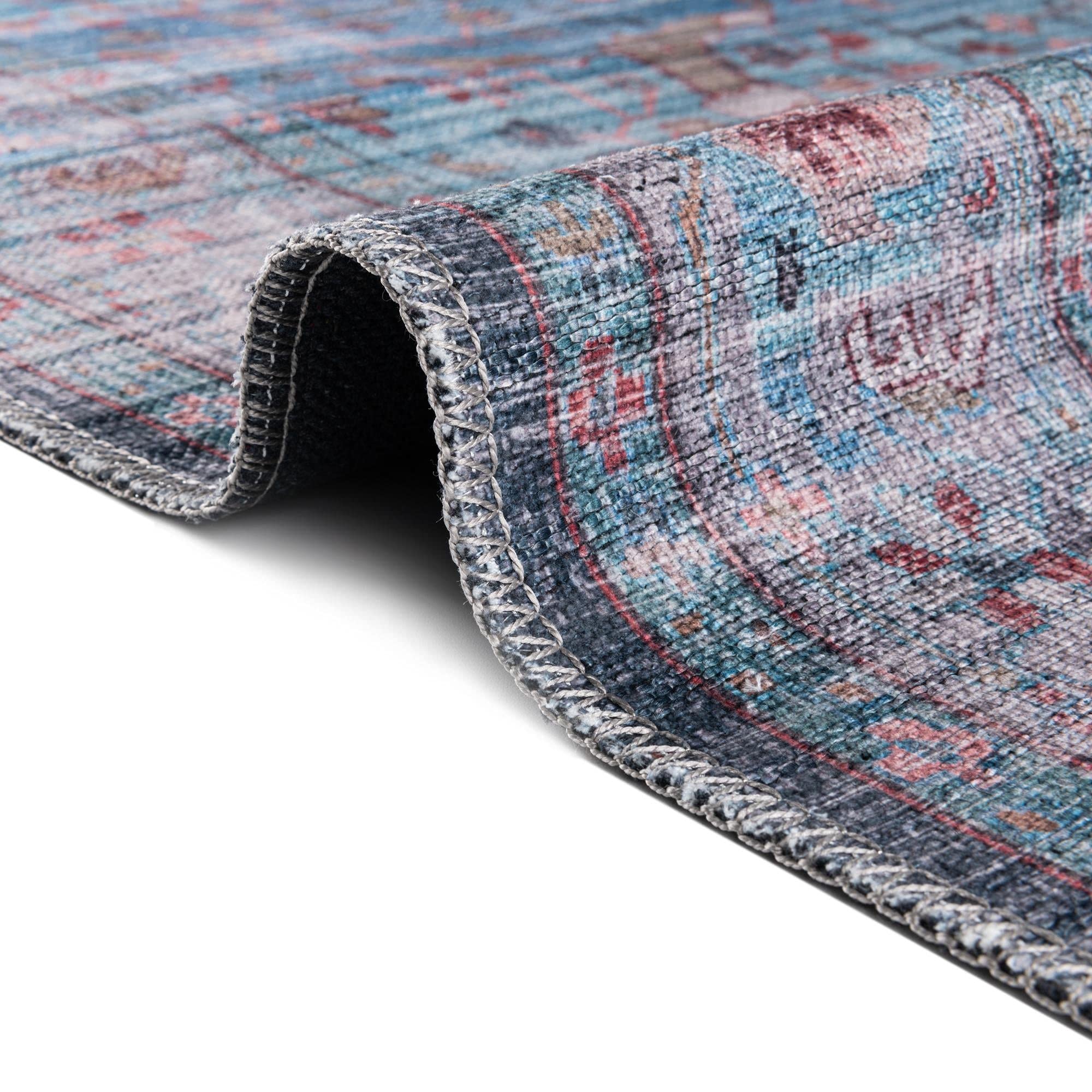 Washable Blue Low-Pile Rug 9' x 12' - Maahru Collection by Rugs.com | Soft & Durable for Living Rooms, Dining Rooms & Open Floor Plans | Perfect for High-Traffic Areas & Pet-Friendly Homes