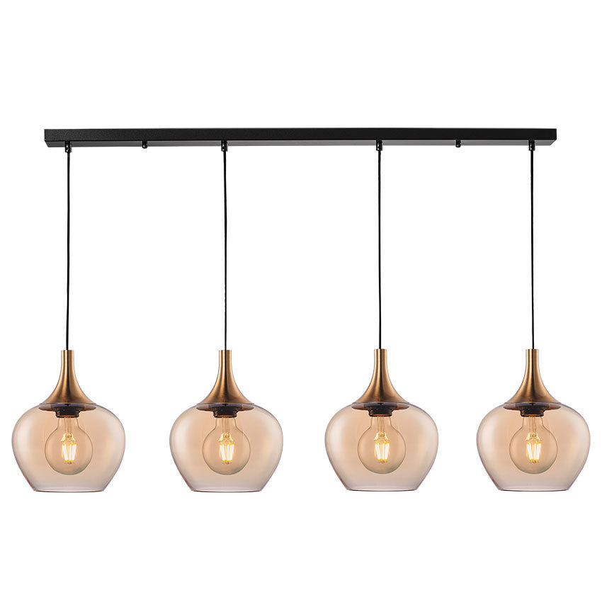 Berkley 4/6Lt Vintage Kitchen Pendant Light with E27 Socket in Amber & Black - Perfect for Farmhouse, Cafe, and Restaurant Lighting