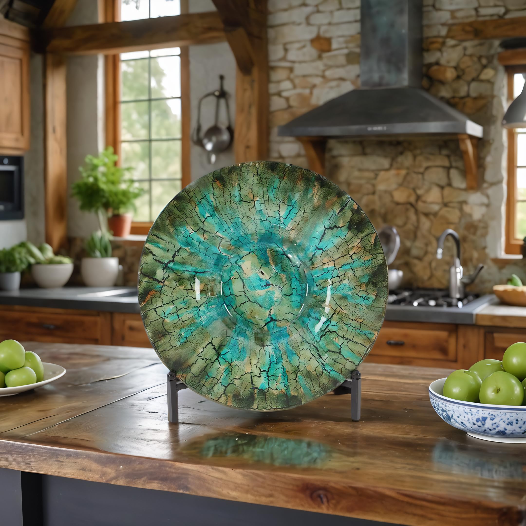 Stylish Shades of Green Decorative Glass Charger Plate with Stand - Elegant Table Setting for Dinner Parties, Weddings & Home Decor | Small Size
