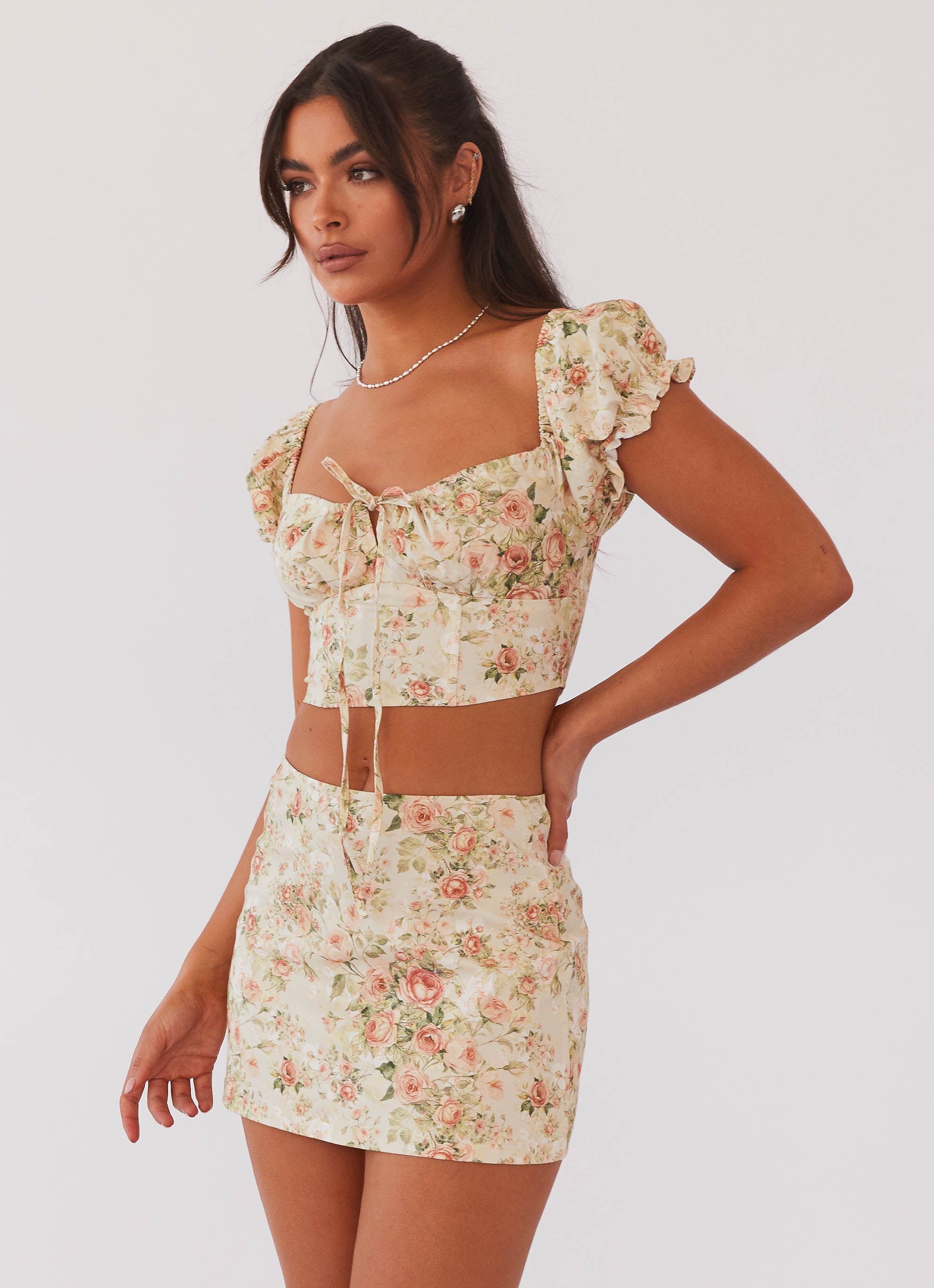 About Time Mini Skirt - Vintage Rose Floral Print High Waist A-Line Skirt for Women | Casual Summer Outfit, Date Night, Party Wear