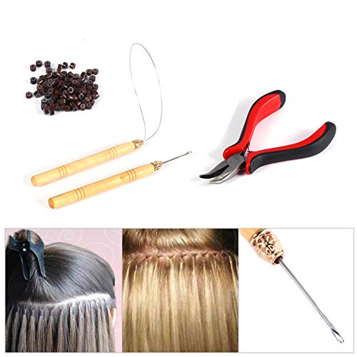 100PCS Hair Extension Tool Kit with Hook Needle & Silicone Beads - Micro Ring Hair Styling Tools for Professional Extensions - Perfect for Salons, DIY Hair Styling & Home Use