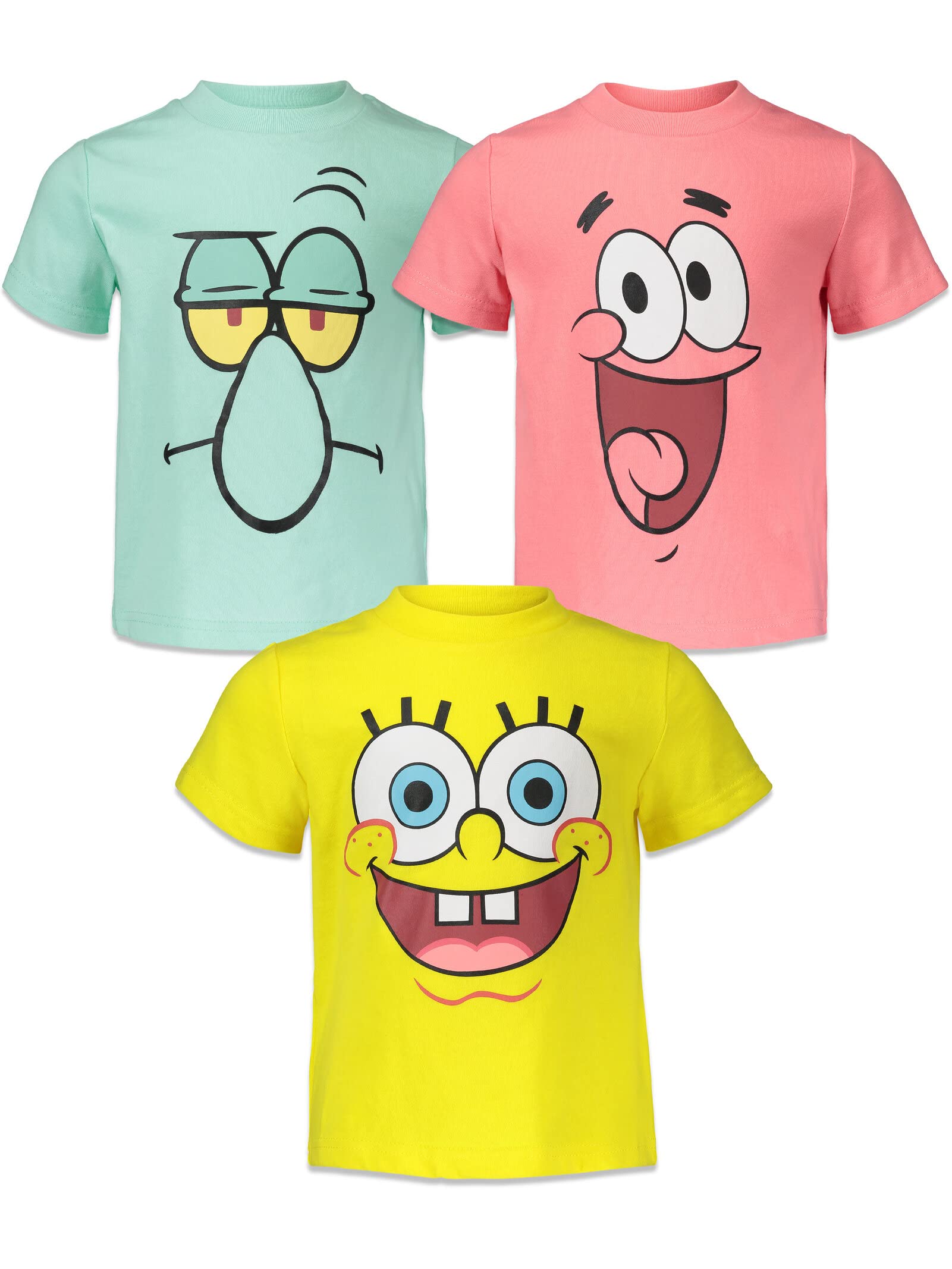 SpongeBob SquarePants 3-Pack Graphic T-Shirts for Kids - Nickelodeon Cartoon Character Short Sleeve Tees - Perfect for School, Playdates & Birthday Parties