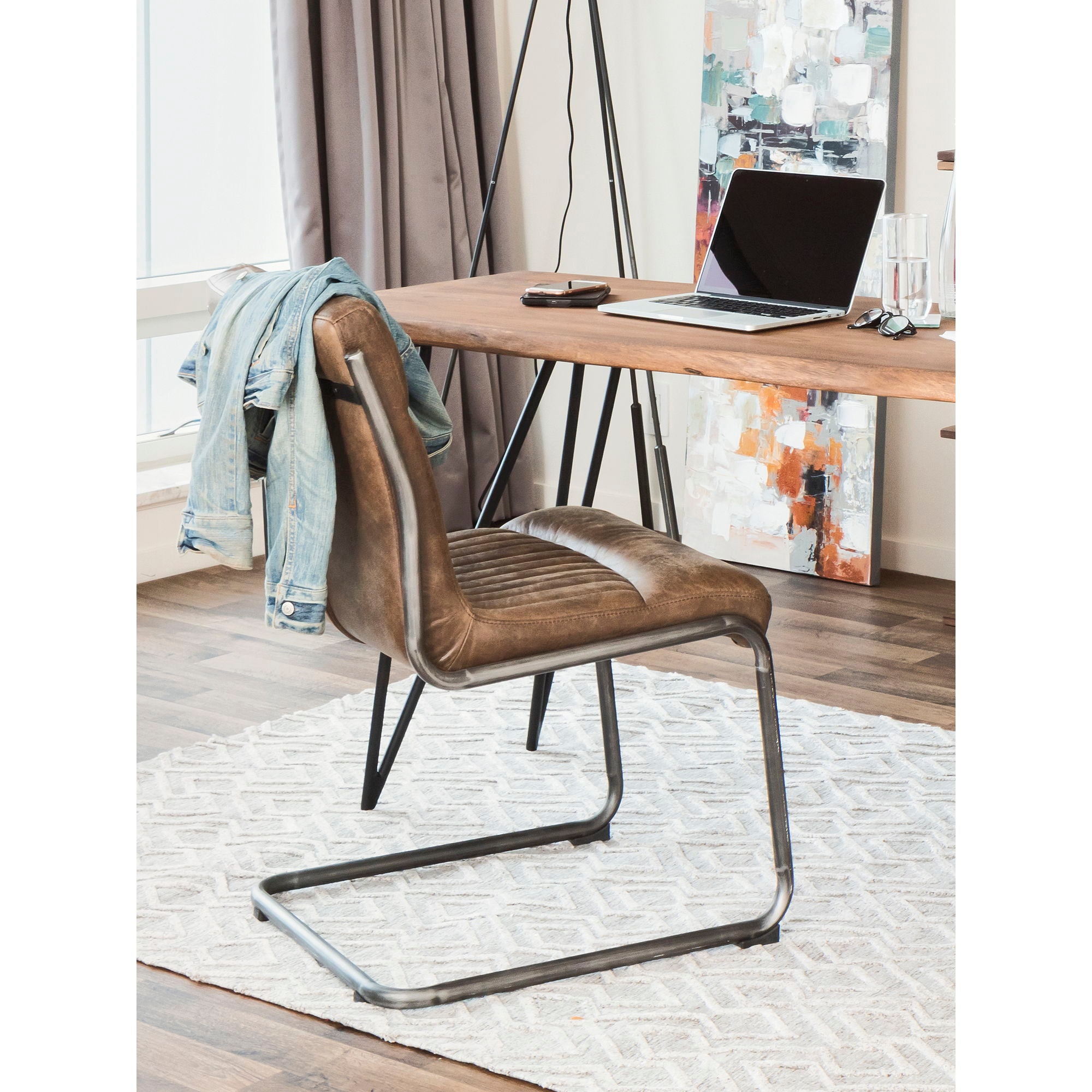 Premium Ansel Leather Dining Chairs (Set of 2) - Grazed Brown - Modern & Comfortable Seating for Dining Room, Kitchen, or Home Office