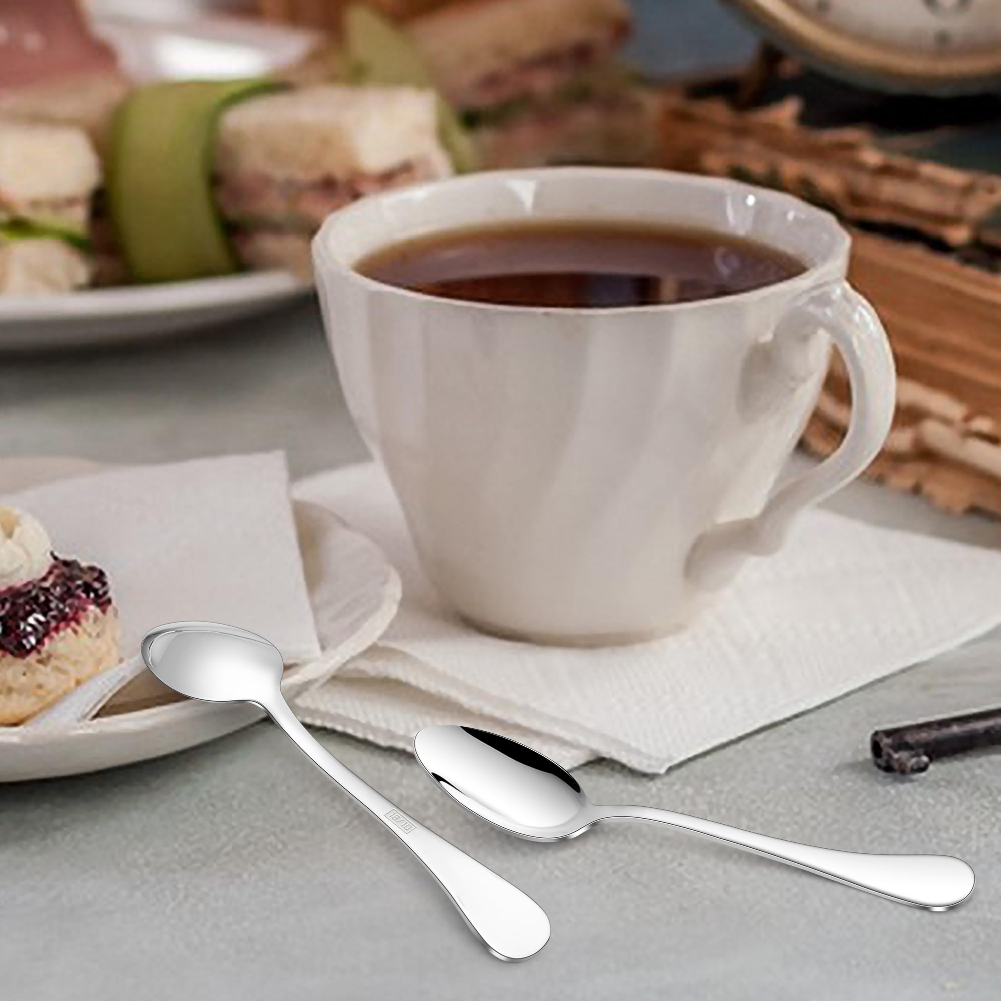 Premium 12-Piece E-far Coffee Spoon Set - 5 Inch 18/10 Stainless Steel Small Spoons for Espresso, Tea & Dessert - Mirror Finish & Ergonomic Round Handle - Dishwasher Safe - Perfect for Coffee Shops, Restaurants & Home Use