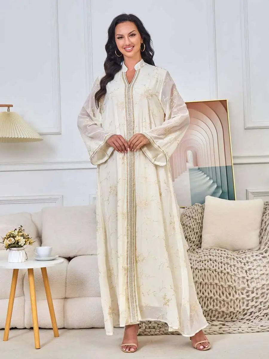 Elegant Muslim Women's Eid Caftan Dress - Embroidered Kaftan for Special Occasions & Festivals