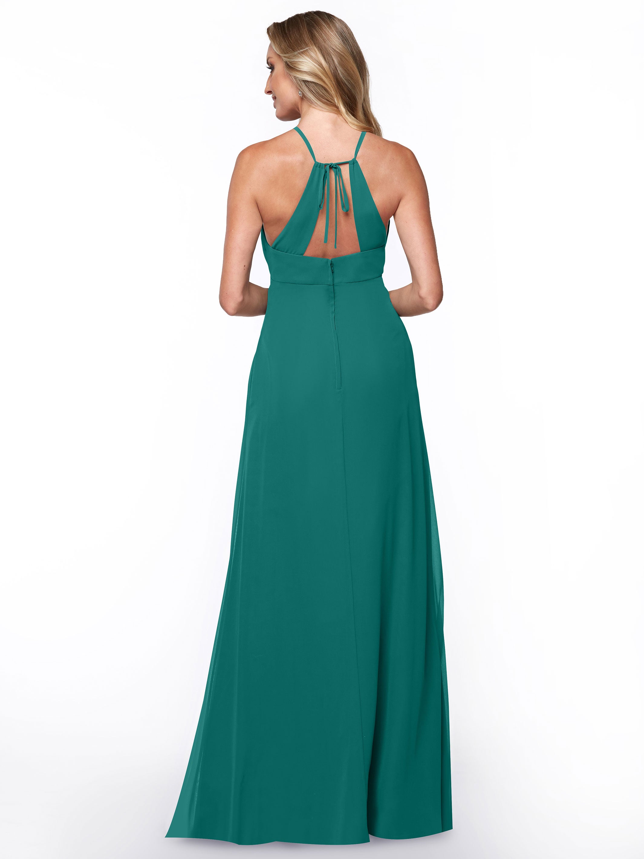 Elegant A-Line Chiffon Bridesmaid Dress with Keyhole Halter Neckline - Perfect for Weddings, Formal Events & Special Occasions