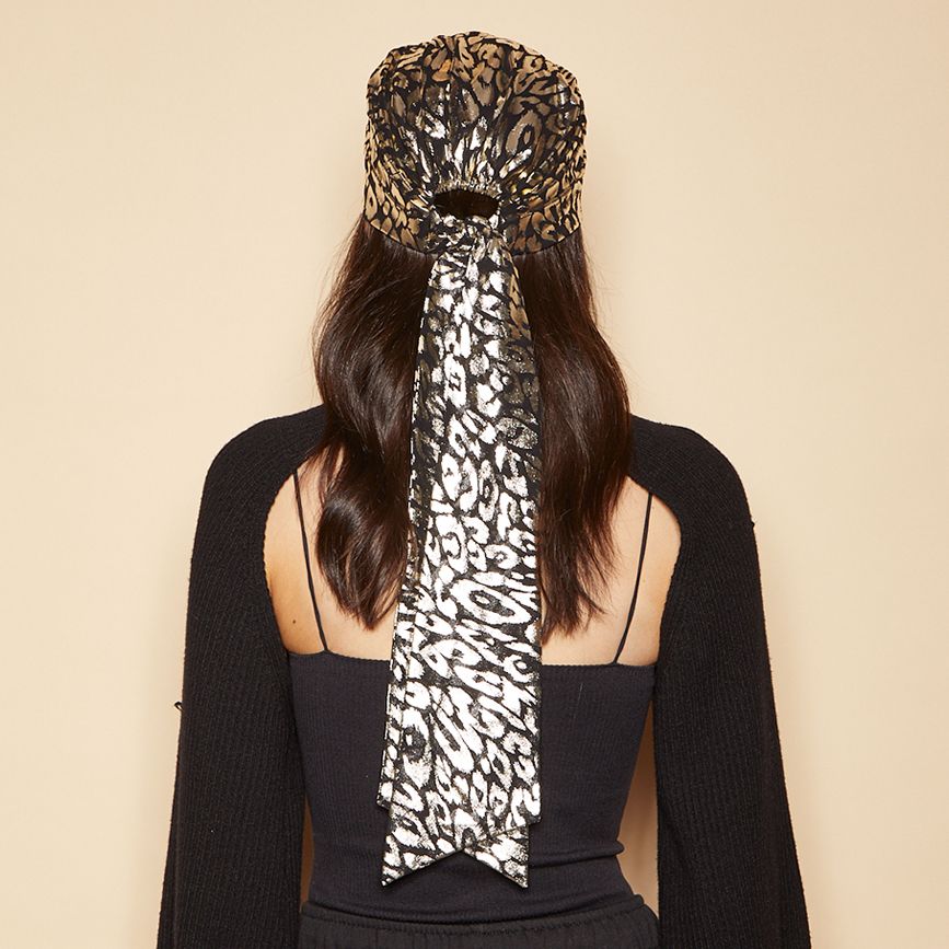Gigi Leopard Print Metallic Silk Headscarf - Stylish Hair Accessory for Women, Perfect for Parties, Weddings & Everyday Fashion