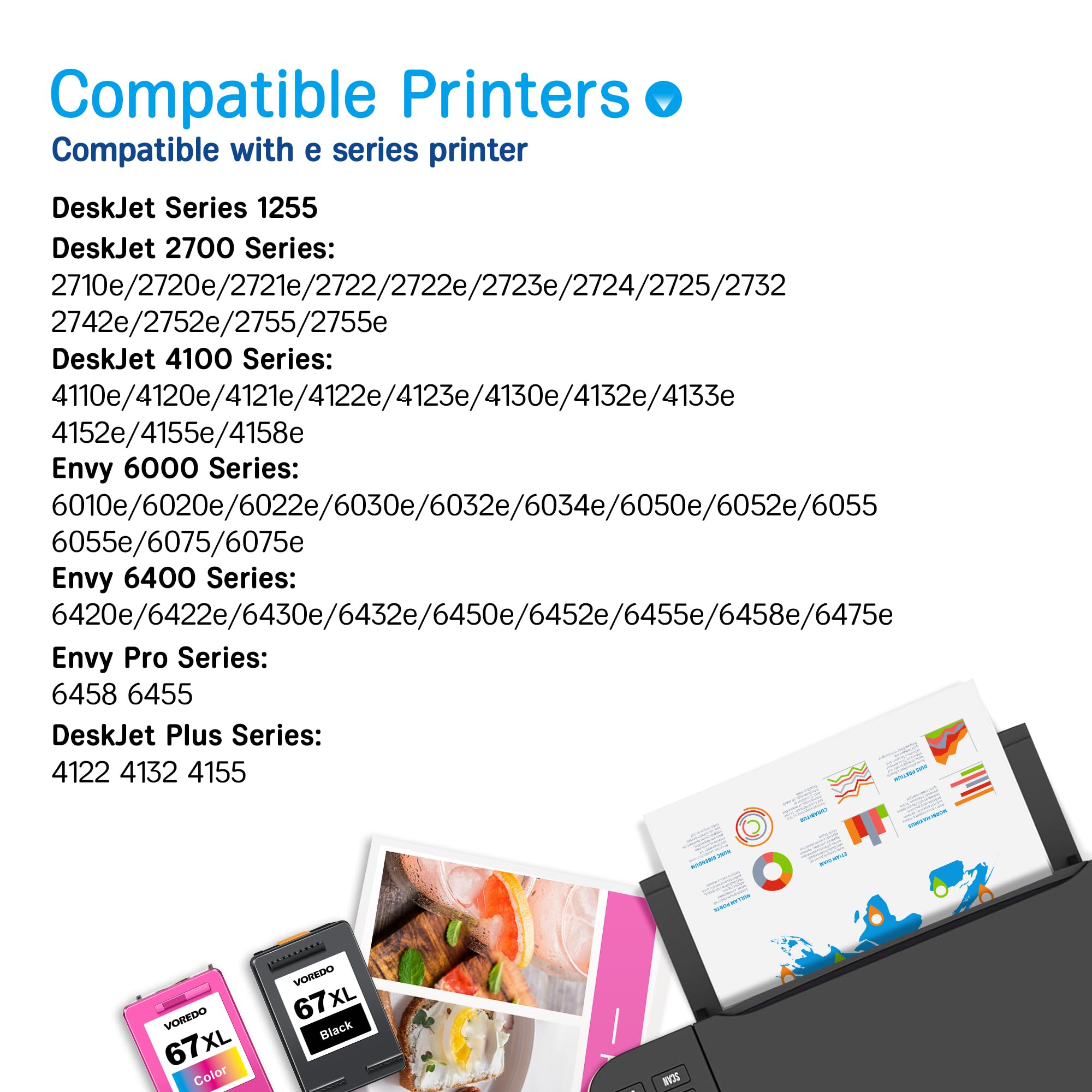 67XL Ink Cartridges Combo Pack - Compatible with HP 67, 67XL, HP67XL - Works with HP DeskJet 2755e, 2755, 2732, 2725, 4155 & Envy 6055, 6075, 6455 Printers - High Yield Replacement Ink for Home & Office Printing