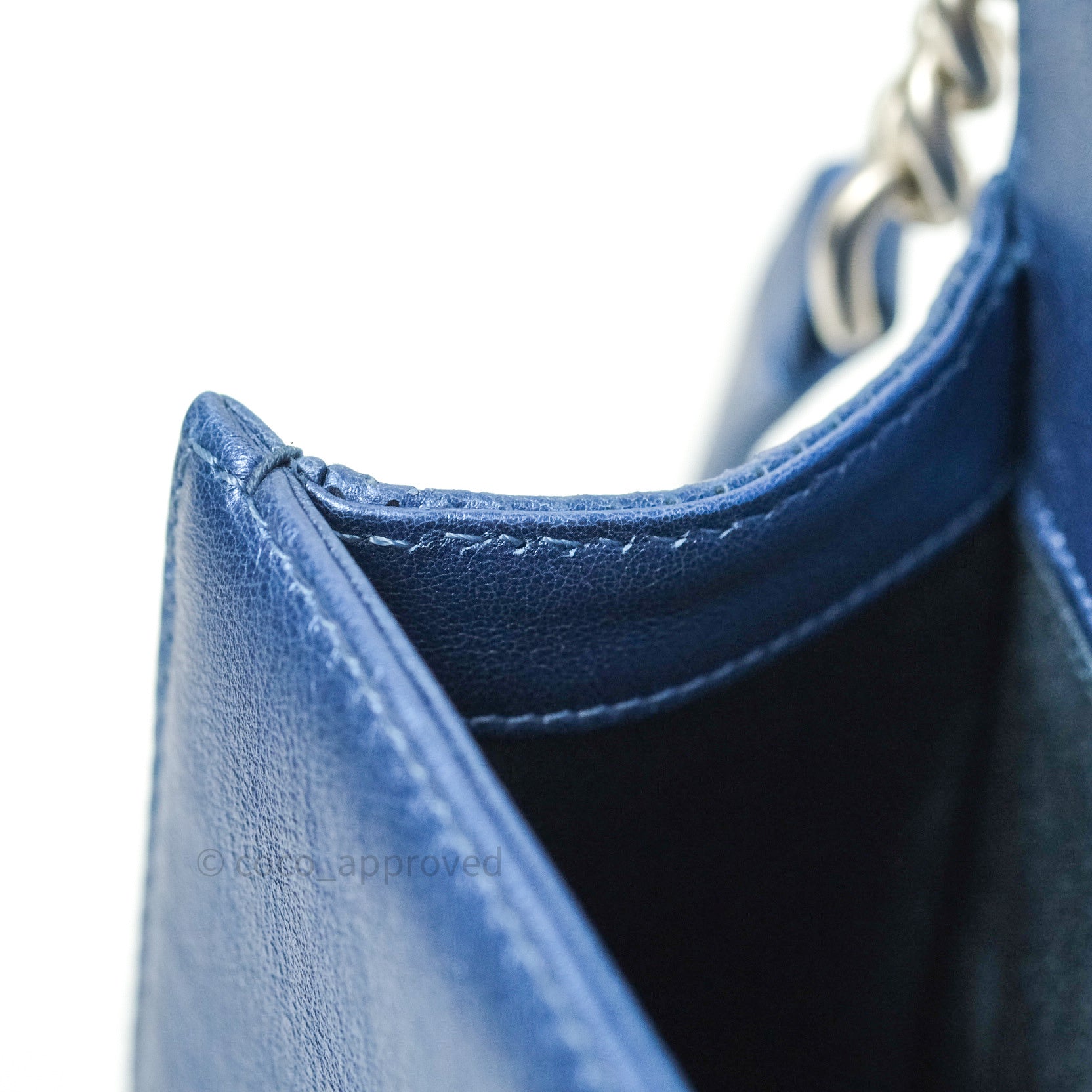 Chanel Boy Medium Handbag in Blue Metallic Calfskin with Perforated Design & Silver Hardware - Perfect for Evening Events, Date Nights, and Luxury Fashion Accessories