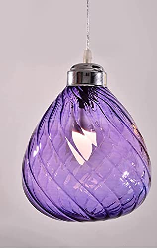Handmade Purple Stained Glass Pendant Light Fixture - ECIT Blown Glass Ceiling Lighting - Decorative Hand Painted Glass Lamp for Living Room, Bedroom & Dining Room Decor