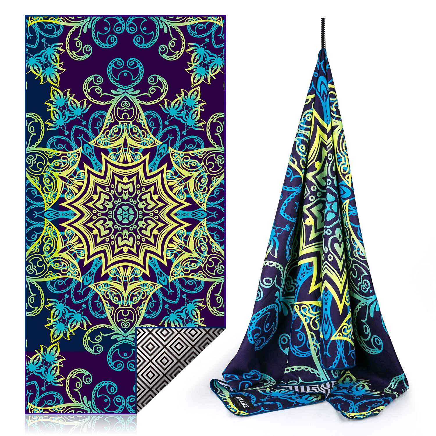 KOLLIEE Microfiber Beach Towels - Sand Free, Quick Dry, Ultra Absorbent - Portable & Compact Pool Towels for Adults, Women & Girls - Includes Carry Bag - 31x63 Inch (Flower Pattern) - Perfect for Beach, Pool, Yoga, Travel & Outdoor Activities