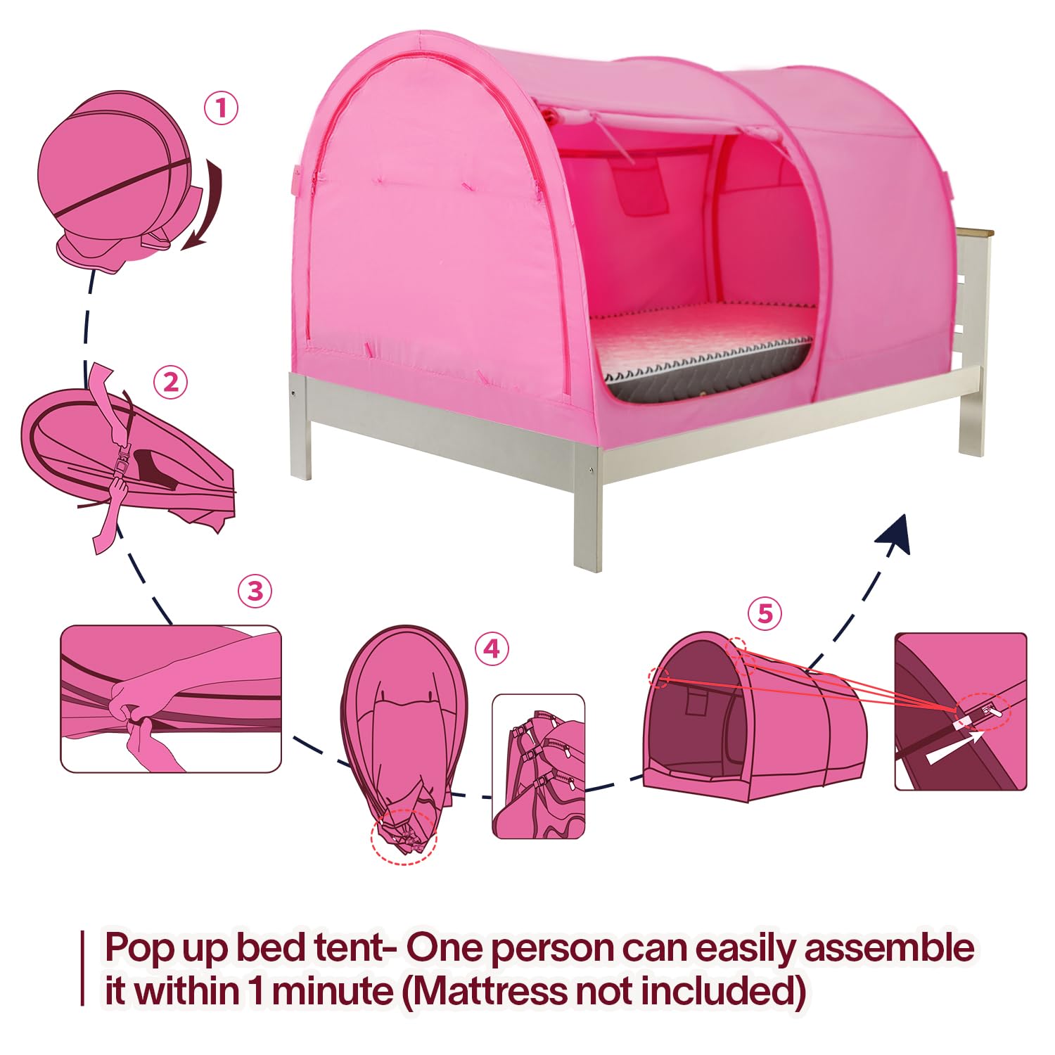 **Dream Tents Bed Canopy Shelter - Pop Up Twin Size for Kids & Adults - Indoor Privacy Cabin, Warm & Breathable (Mattress Not Included) - Perfect for Camping, Sleepovers & Cozy Bedroom Retreats**