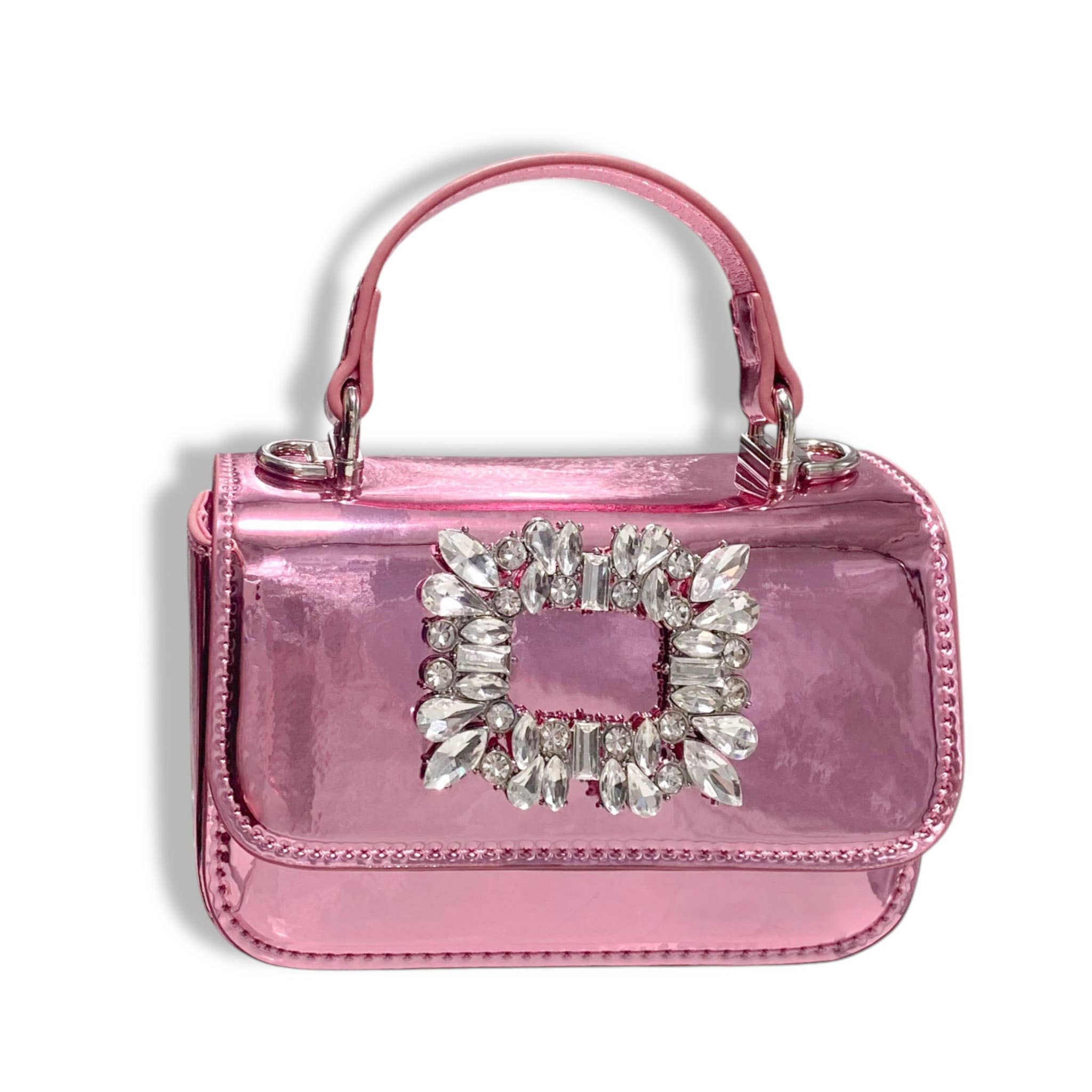 Sparkling Rhinestone Embellished Patent Leather Clutch Purse - Elegant Pink Evening Bag for Parties, Weddings & Special Occasions