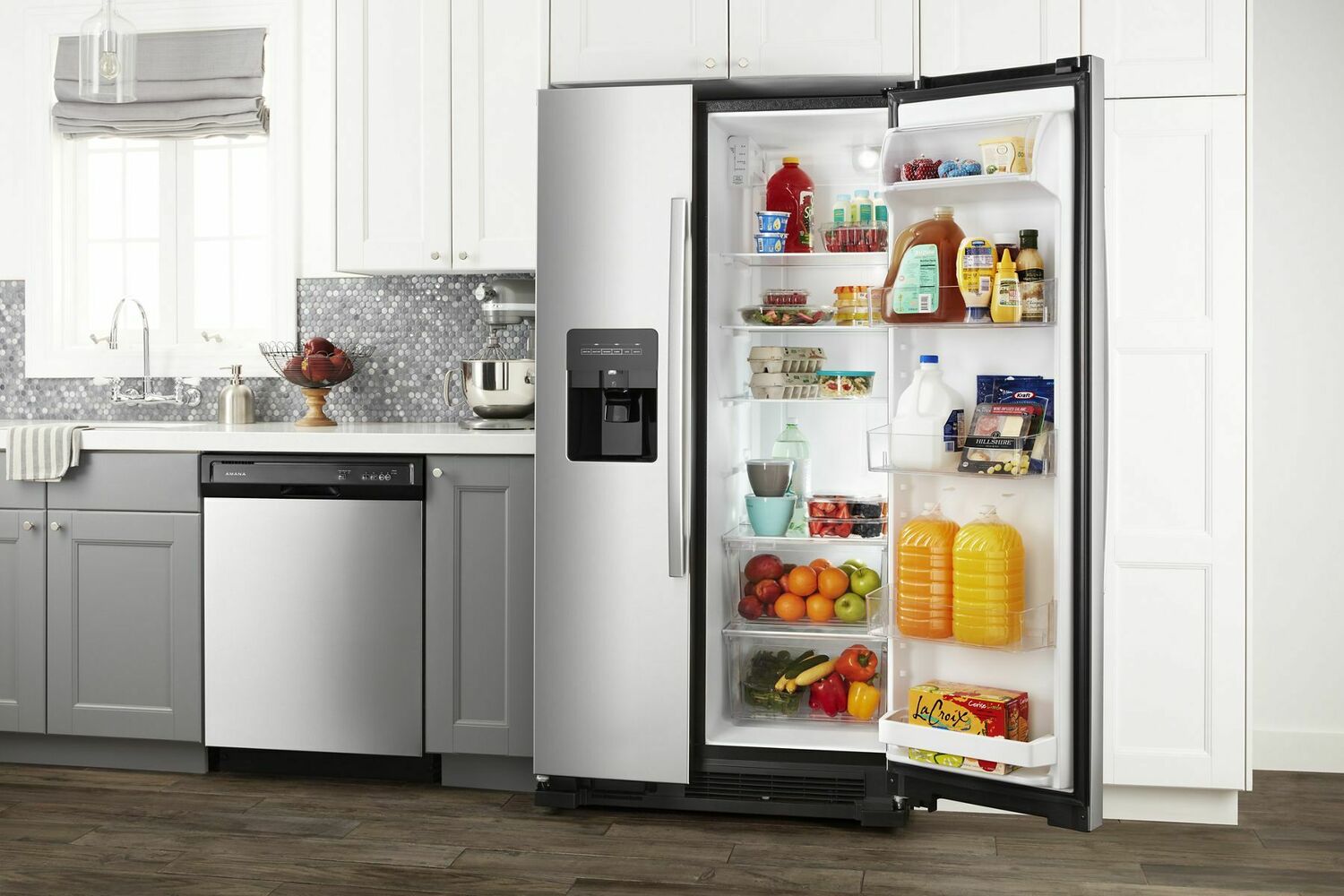 Amana ASI2175GRS 33 Inch Side By Side Refrigerator with Dual Pad External Ice & Water Dispenser - Black Stainless Steel | Perfect for Kitchens, Offices & Entertaining Spaces