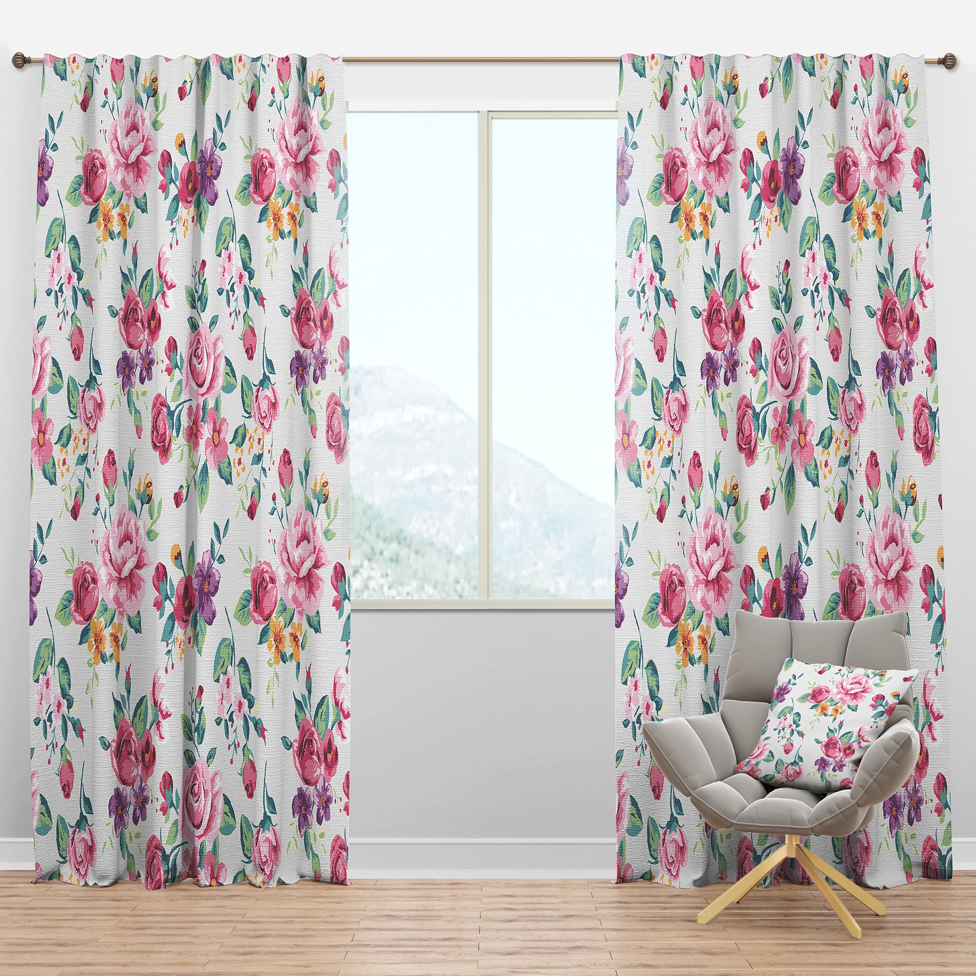 DesignQ Blackout Curtains - Thermal Insulated Single Panel (52x120 inches) with Pink, Purple & Yellow Floral Pattern for Bedroom & Living Room | Noise Reducing & Energy Saving Window Drapes for Better Sleep & Home Decor