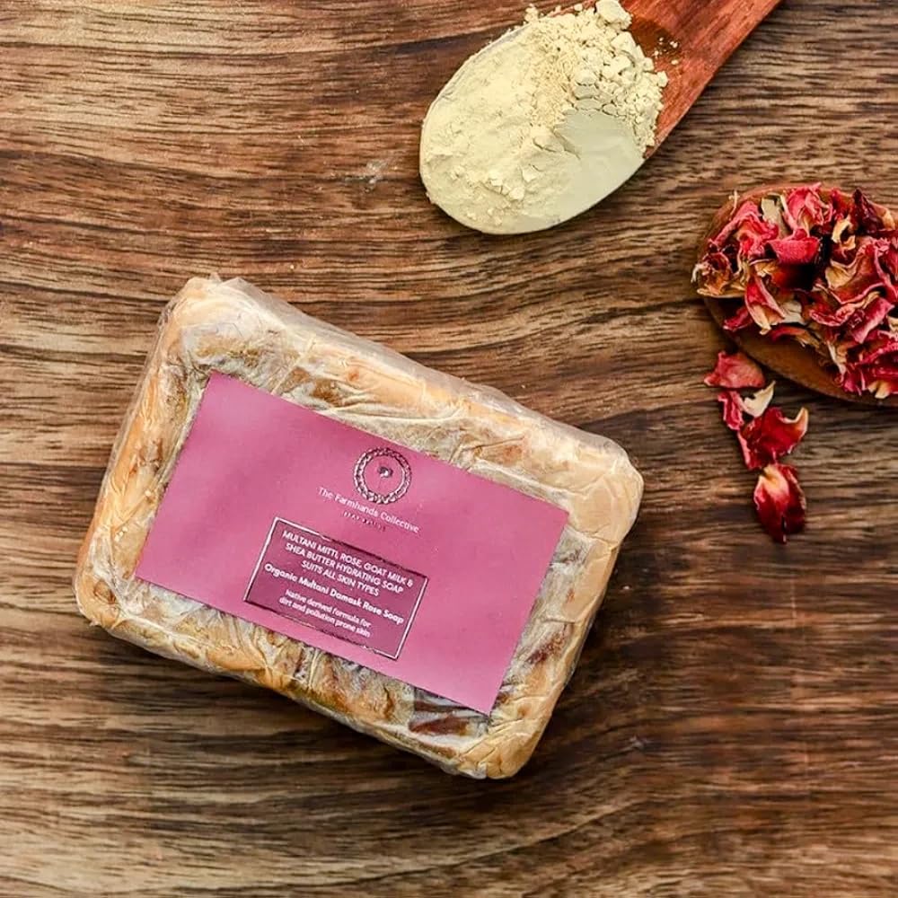 Natural Rose Goat Milk Soap with Multani Mitti & Shea Butter - Kashmiri Damask Rose Extract, 100g - Gentle Cleansing for Dry & Sensitive Skin, Perfect for Daily Face & Body Care