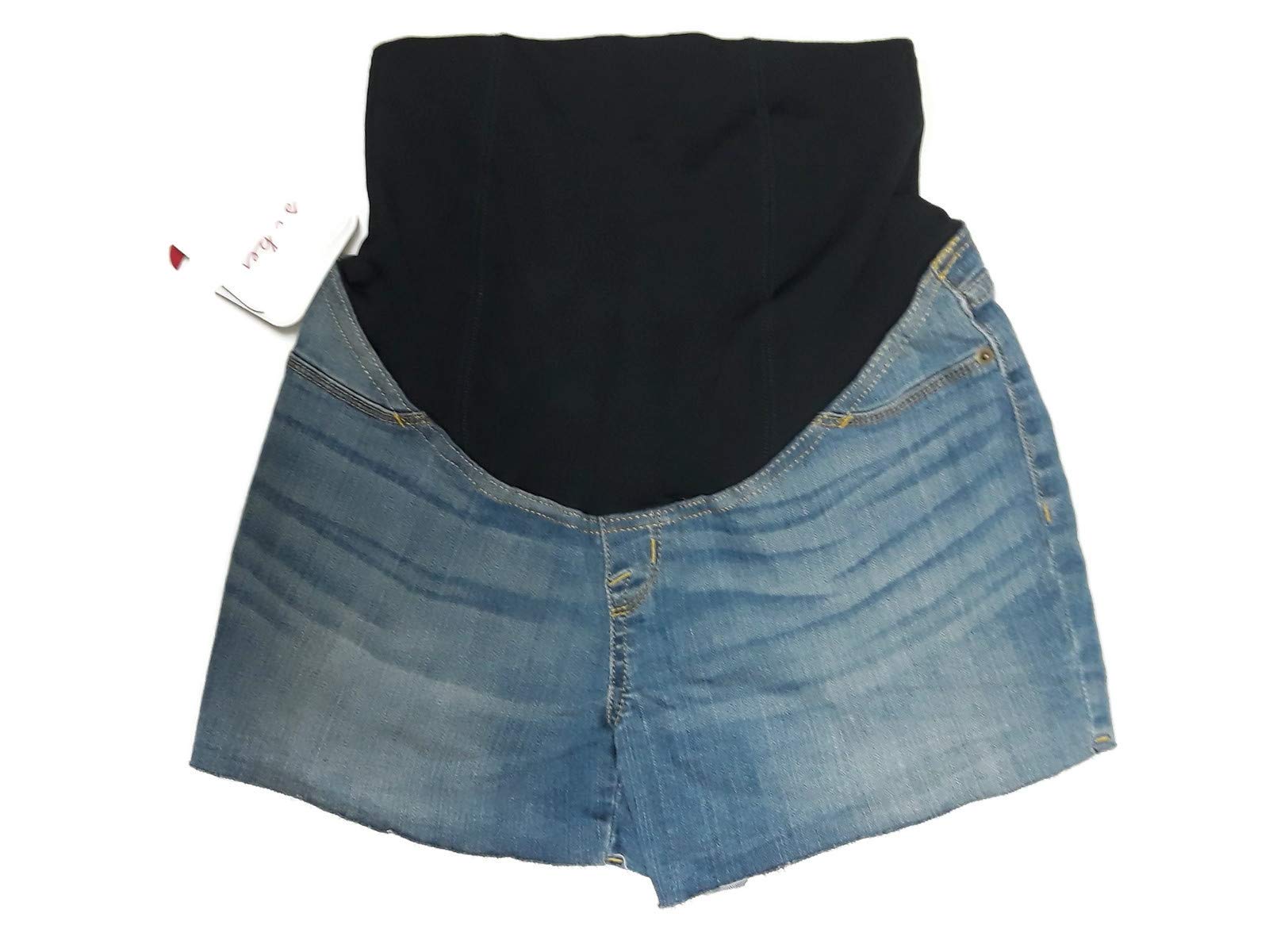 Ingrid & Isabel Women's Maternity Mid Rise Crossover Panel Midi Jean Shorts - Size 2 Light Blue Denim | Comfortable Pregnancy Shorts for Summer, Casual Outings & Maternity Wardrobe