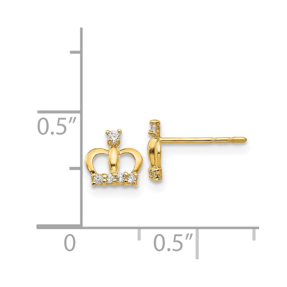 14K Yellow Gold Cubic Zirconia Crown Post Earrings for Women - Elegant Fine Jewelry Gift for Her - Perfect for Weddings, Anniversaries & Special Occasions