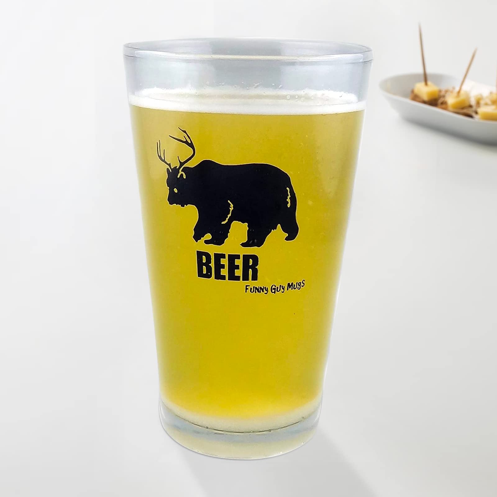 Funny Bear & Deer Beer Mug - 16 oz Pint Glass for Gifts, Parties & Home Bar Decor | Unique Novelty Drinking Cup