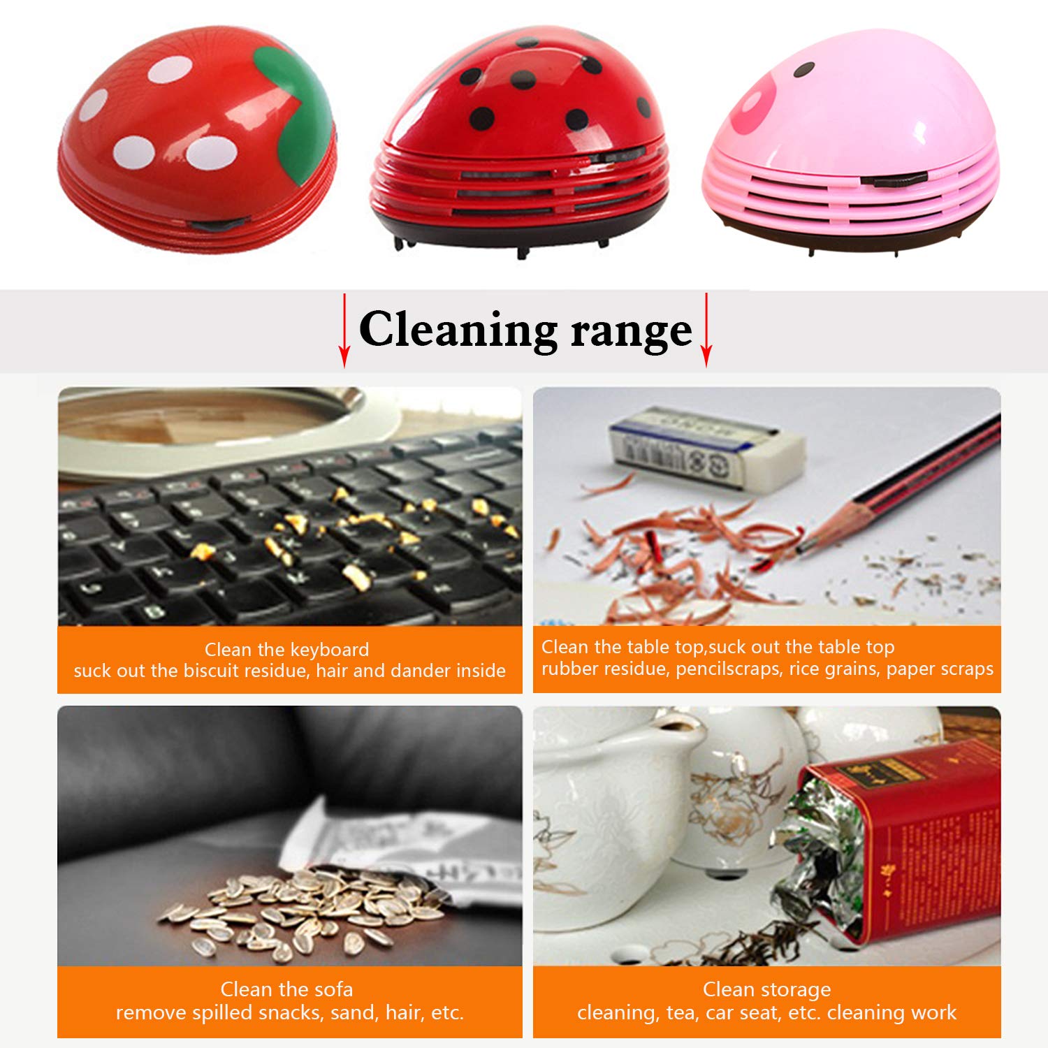 Mini Cordless Desktop Vacuum Cleaner - Portable Battery Operated Dust Buster for Laptop, Keyboard, Car & Office - Cute Strawberry Design for Cleaning Crumbs, Pet Hair & Debris - Perfect for Home, Workspace & Travel Use