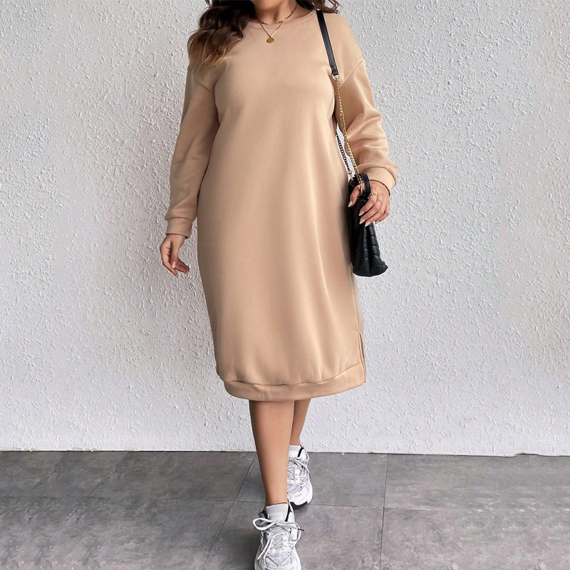 Stylish Letter Print Long Sleeve Hoodie Dress for Women - Casual Straight Fit Pullover Tunic Sweatshirt | Perfect for Streetwear, Loungewear & Fall Fashion Outfits