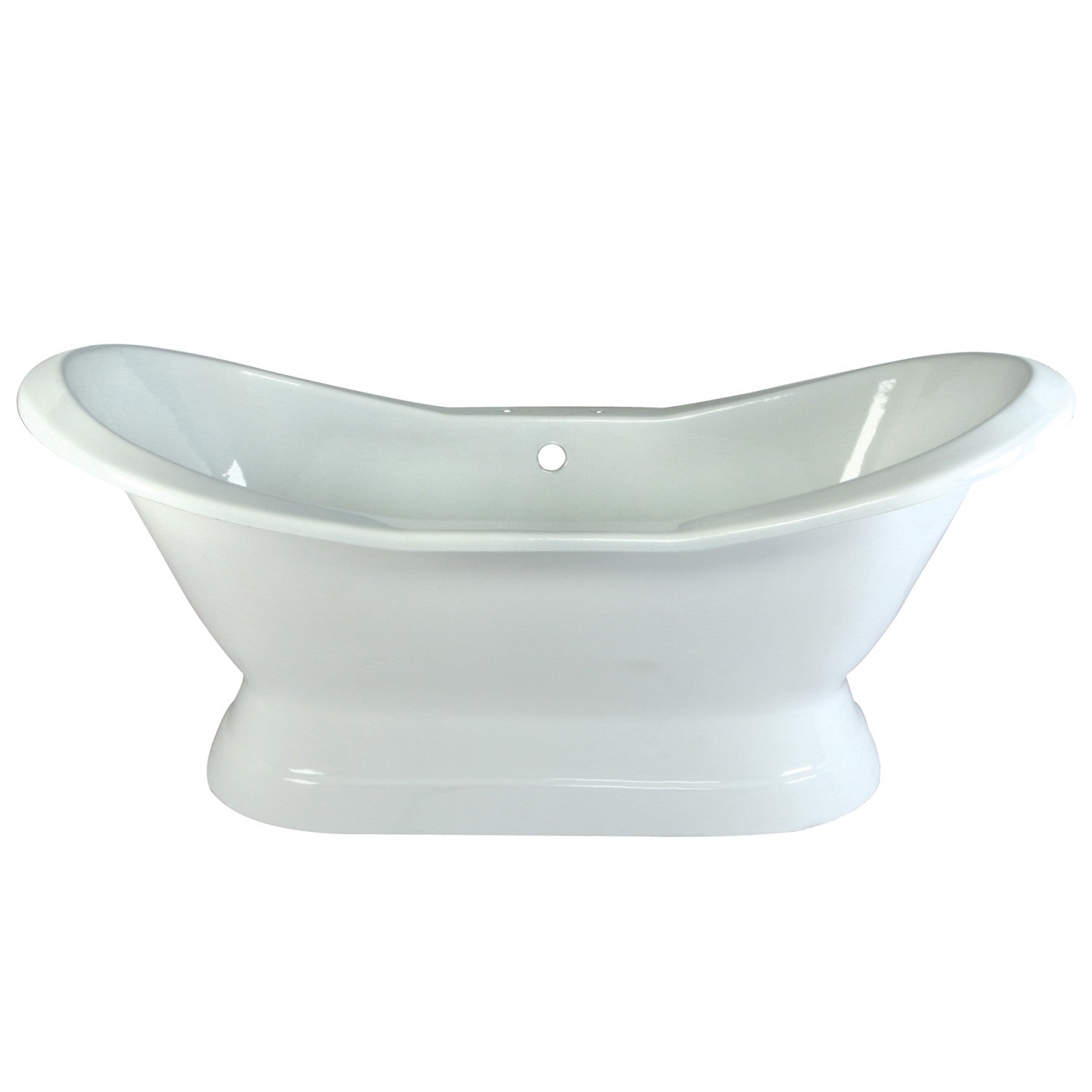 Aqua Eden 72 Inch White Cast Iron Oval Double Slipper Pedestal Bathtub with 7 Inch Faucet Drillings - Luxury Freestanding Soaking Tub for Spa Bathroom & Master Suite Relaxation