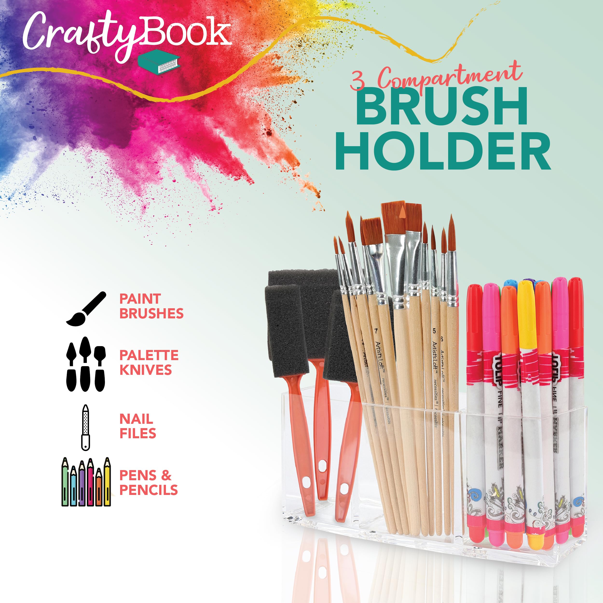 5-Tier Acrylic Art Supply Organizer with Brush Holder - Clear Tabletop Storage Shelf for Nail Polish, Model Paint & Hobby Supplies - Perfect for Artists, Nail Salons & Craft Rooms