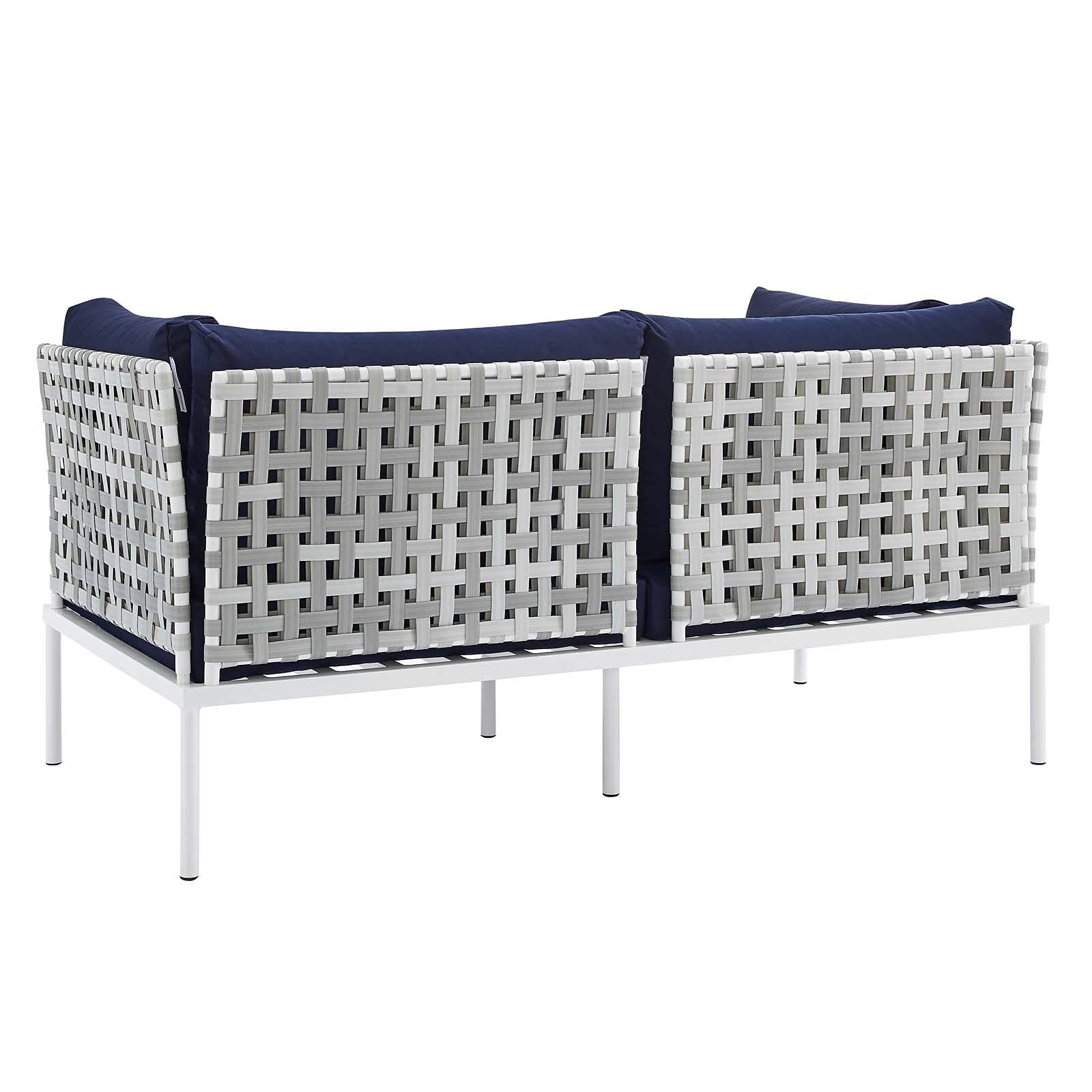Modern Navy Blue Aluminum Lounge Sectional Sofa Set with Chair & Table - Outdoor Patio, Garden, Cafe & Poolside Furniture for Relaxing & Entertaining
