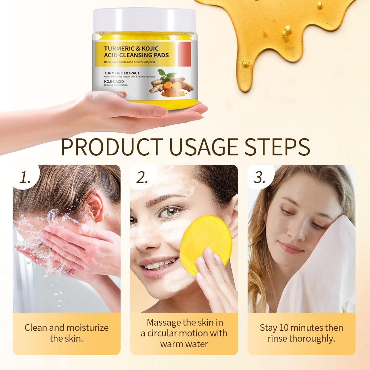 Turmeric & Kojic Acid Cleansing Pads for Dark Spots - Brightening Face Scrub Pads with Natural Ingredients for Acne & Hyperpigmentation | Daily Skincare Routine for Glowing Complexion