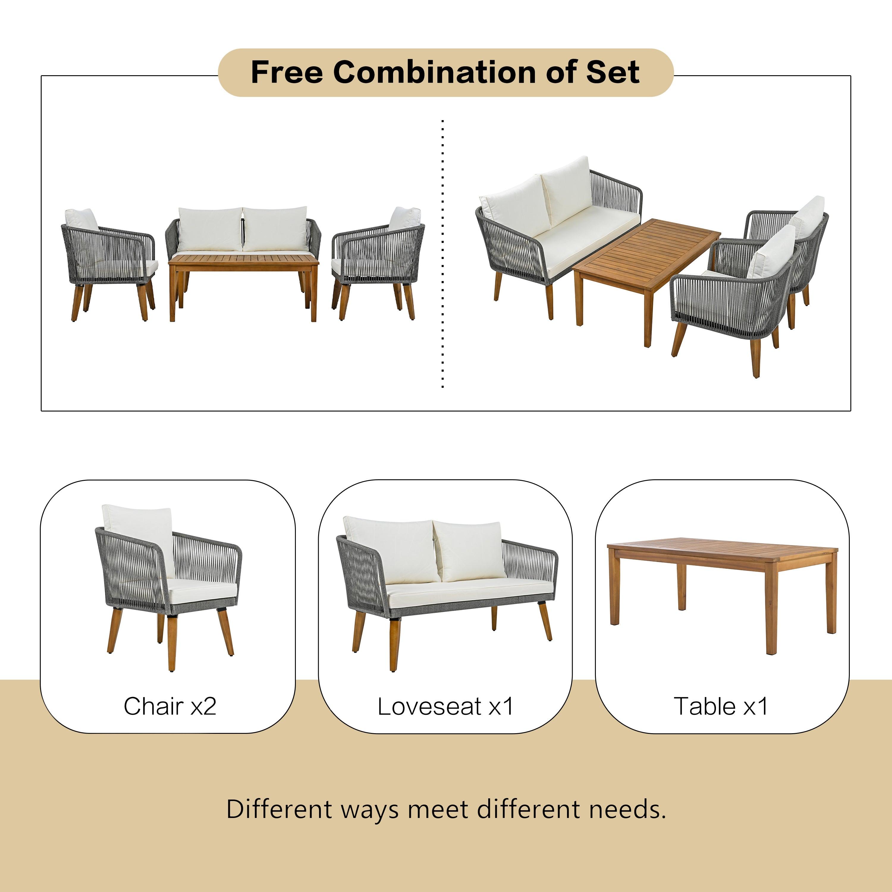 4-Piece Outdoor Patio Furniture Set with Loveseat, Rope Wicker Conversation Set & Cushions - Perfect for Backyard, Garden, Poolside & Outdoor Entertaining