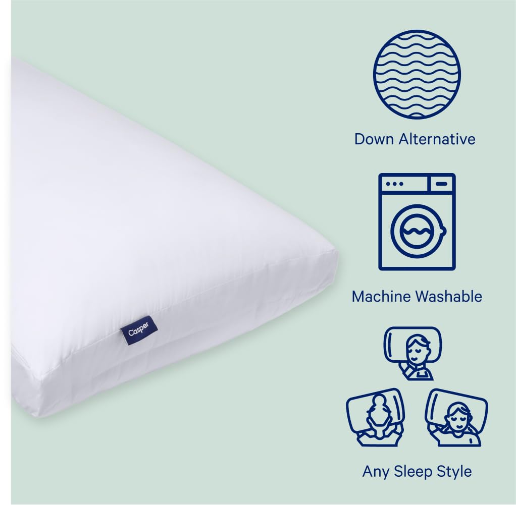 Casper Sleep Original Pillow - King Size White Pillow for Side, Back & Stomach Sleepers - Premium Support for Neck & Head - Ideal for Home, Hotel & Travel Use