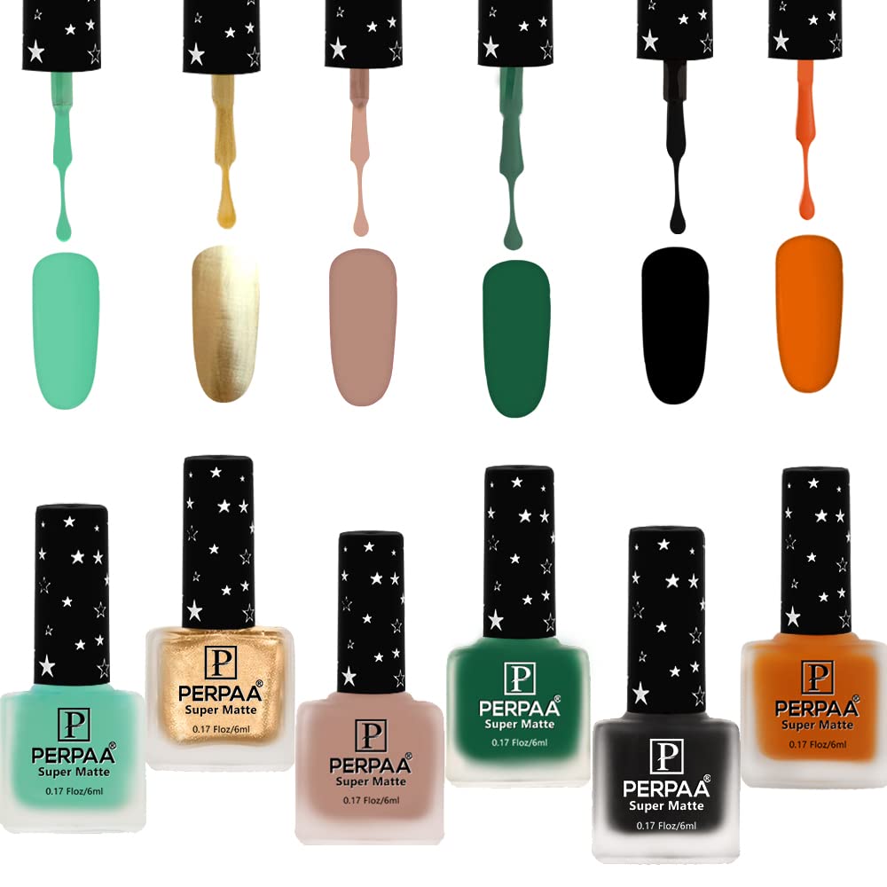 PERPAA® Super Matte Quick-Dry Nail Polish Kit - 6 Long Lasting, Chip Resistant Nail Paints for Women (6ml Each, Multi-Color Combo No.32) - Perfect for Salon, Home Manicures & Gift Giving