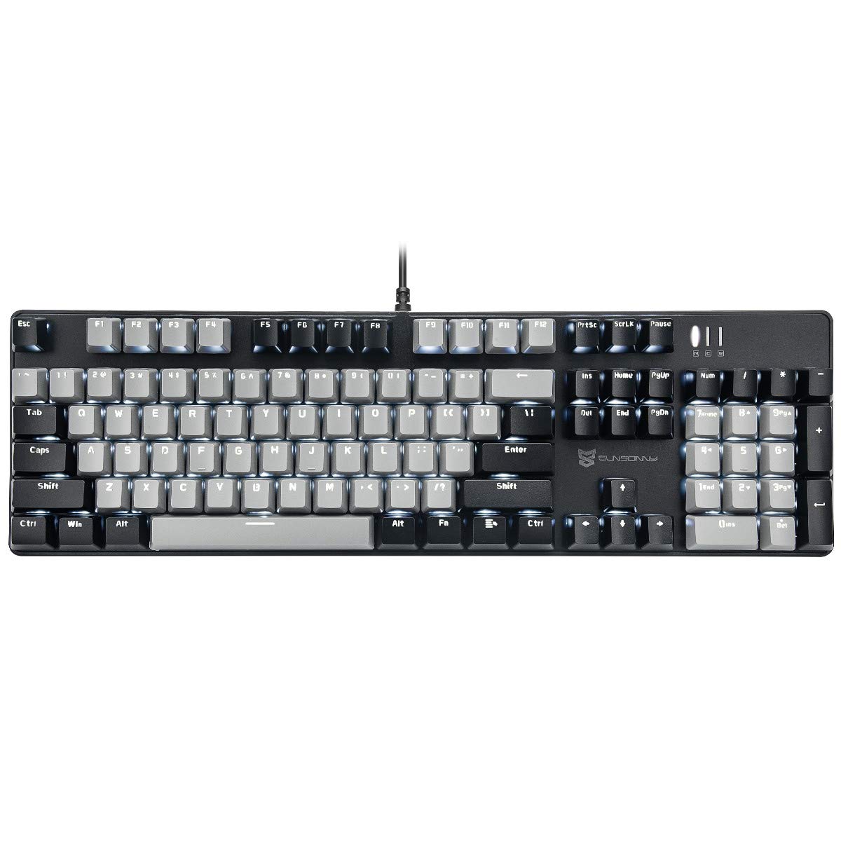 Qisan Mechanical Gaming Keyboard - 104 Key Full Size Wired USB Keyboard with Blue Switches & Backlit | Ergonomic Design for PC Gamers | Perfect Gaming Accessory & Gift for Esports, Office Work & Typing Enthusiasts