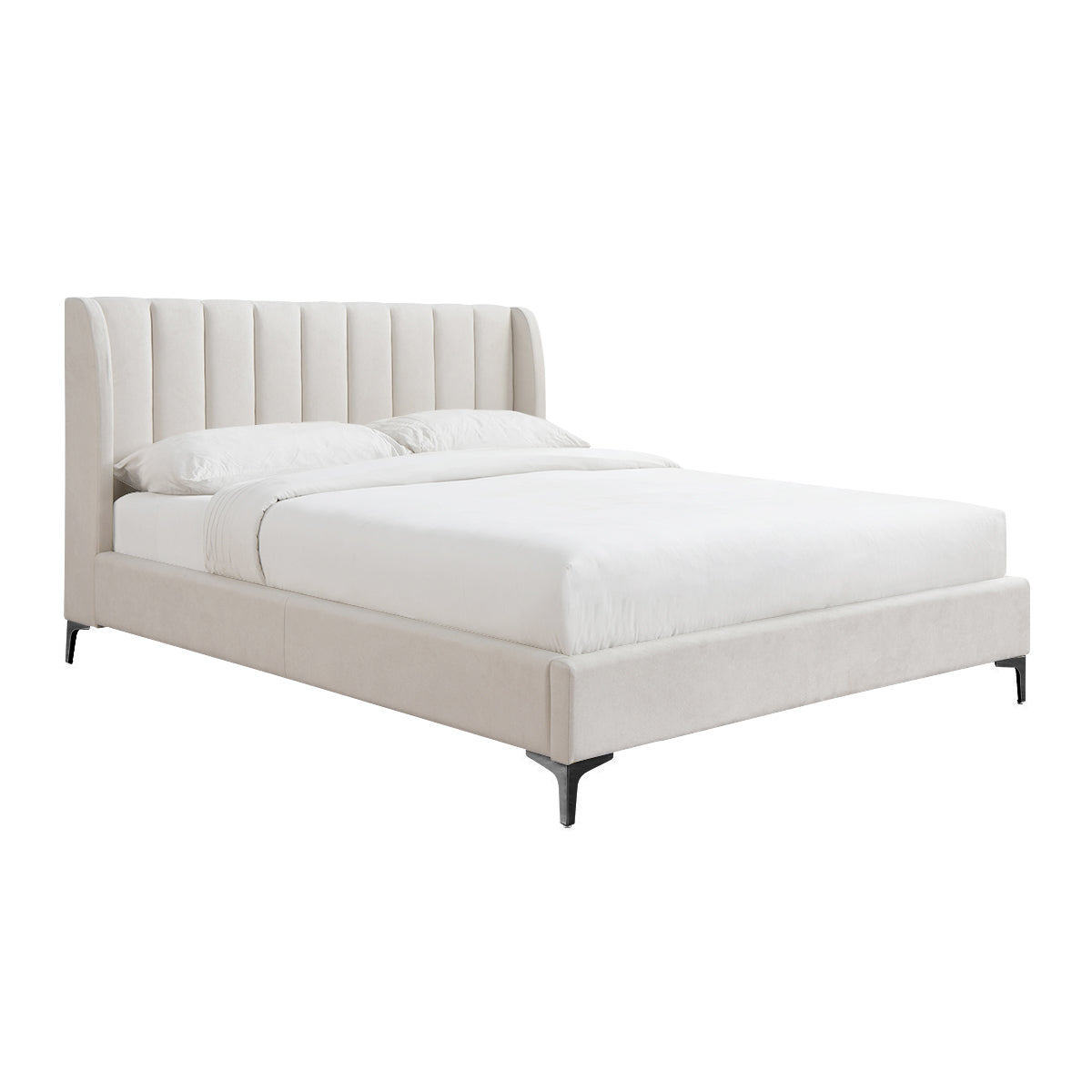 Premium Georgia Fabric King Size Bed Frame - Luxurious Upholstered Headboard & Sturdy Metal Frame for Master Bedroom & Guest Room Decor