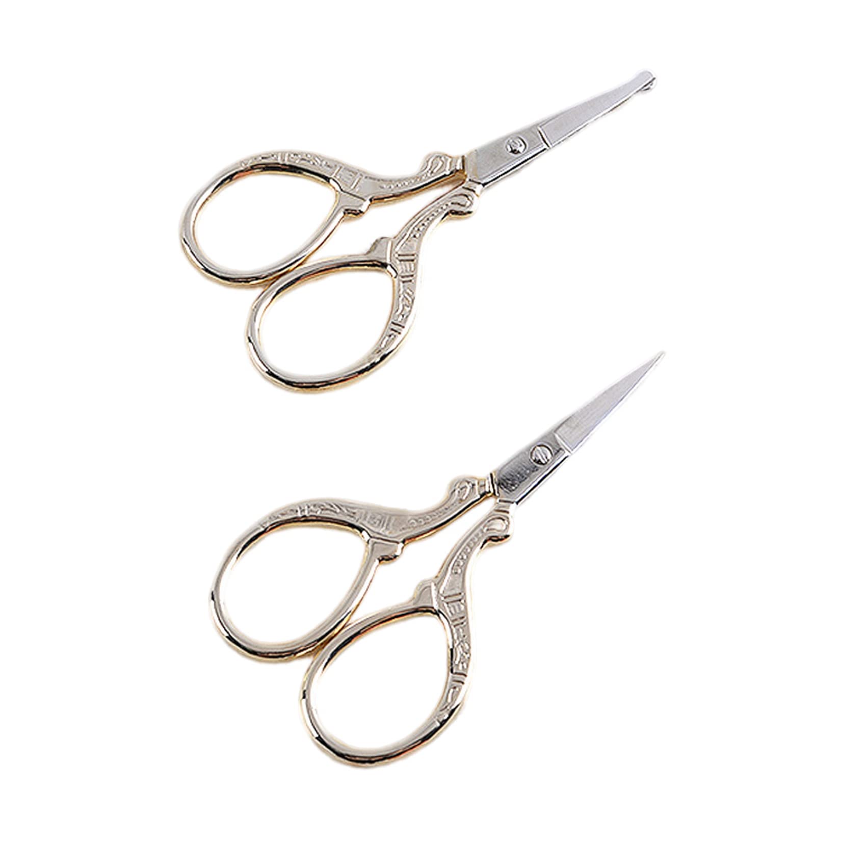 Professional Stainless Steel Eyebrow & Nose Hair Scissors Set - Vintage Style Beauty Grooming Tool for Beard, Mustache & Eyebrow Trimming (2-Piece) - Perfect for Home Salon & Travel Grooming Kit