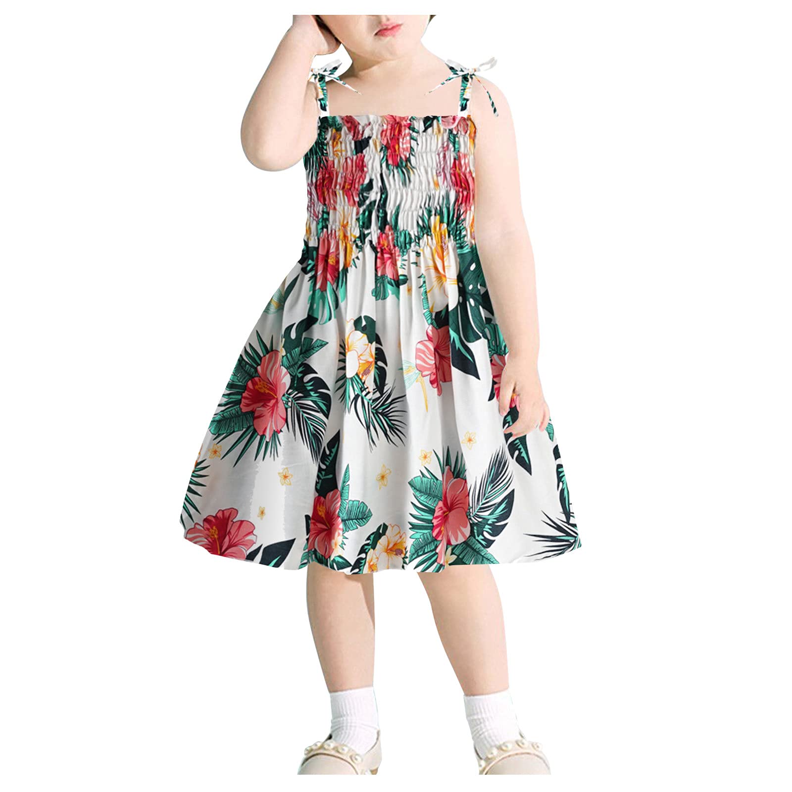 Floral A-Line Toddler Dress for Girls - Ruched Princess Baby Dress with Adjustable Straps - Perfect for Summer Outfits, Parties & Special Occasions