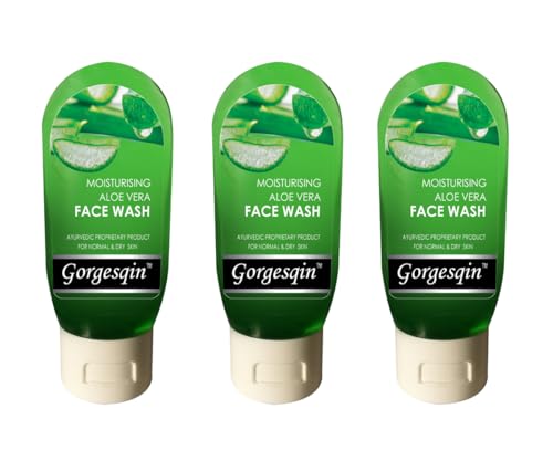 Gorgesqin Moisturizing Face Wash with Aloe Vera - 60ml x 3 (180ml Total) - Gentle Cleansing for Dry & Sensitive Skin - Perfect for Daily Skincare Routine & Travel