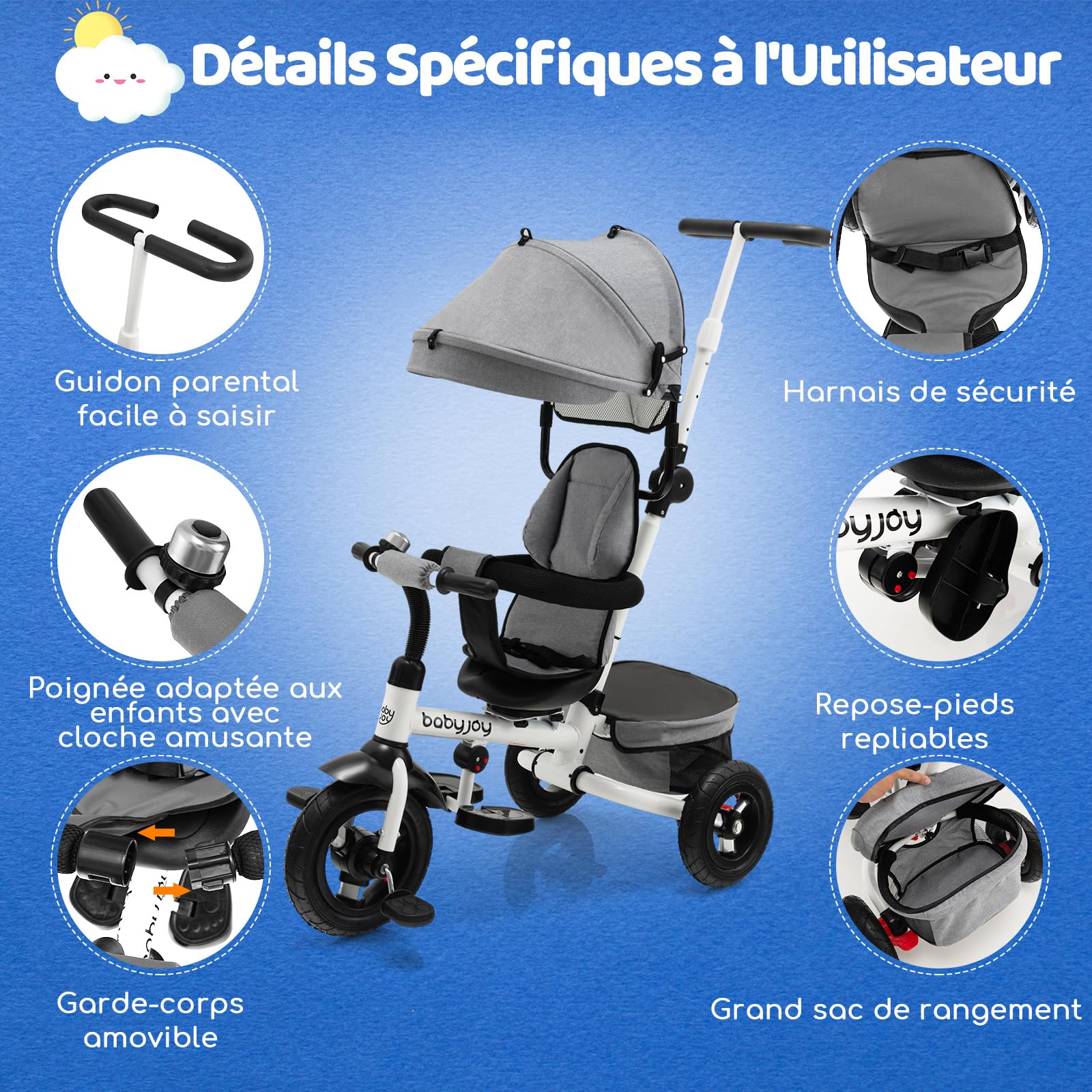 **Dreamade 3-in-1 Convertible Baby Tricycle for Kids 1-5 Years, Adjustable Push Bike with Reversible Seat, Canopy & Storage Basket – Toddler Balance Bike for Indoor & Outdoor Play**    *(Use for Park Rides, Neighborhood Strolls, or Learning Balance at Home)*