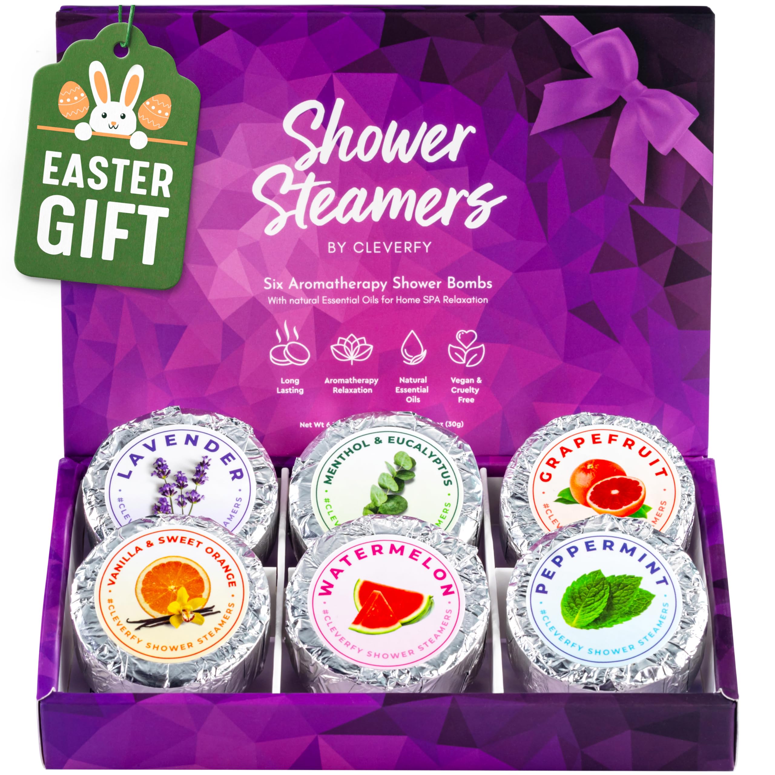 Cleverfy Aromatherapy Shower Steamers - 6-Pack Relaxing Lavender & Eucalyptus Shower Bombs for Stress Relief, Cold Relief & Spa-Like Experience at Home