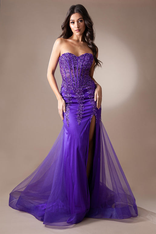 Blakely Gown - Purple Strapless Embellished Corset Tulle Dress for Prom, Evening Gala & Special Occasions