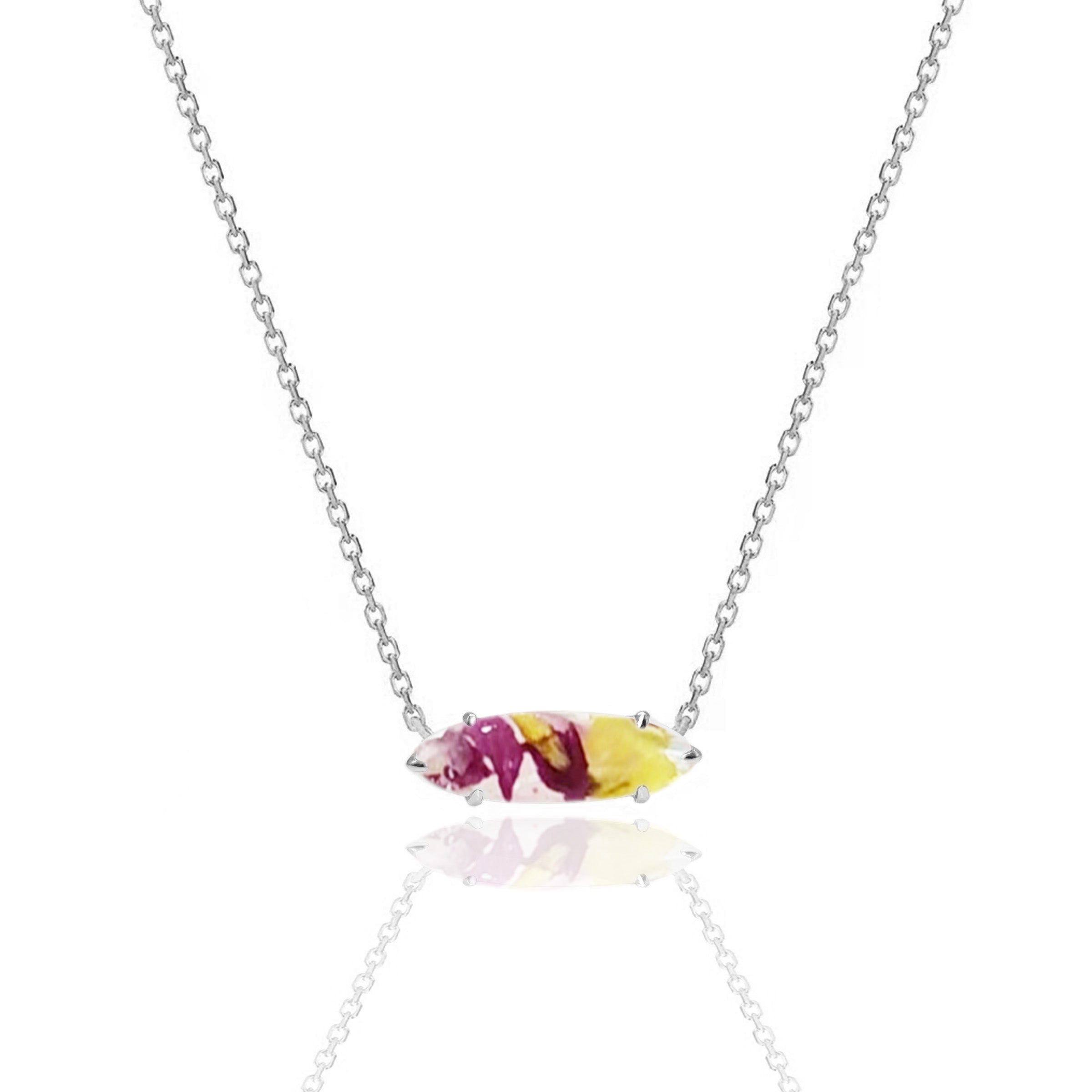 Solid Gold Marquise Necklace with Dried Wedding or Funeral Flowers - Elegant Memorial Jewelry for Special Occasions & Keepsake Gifting